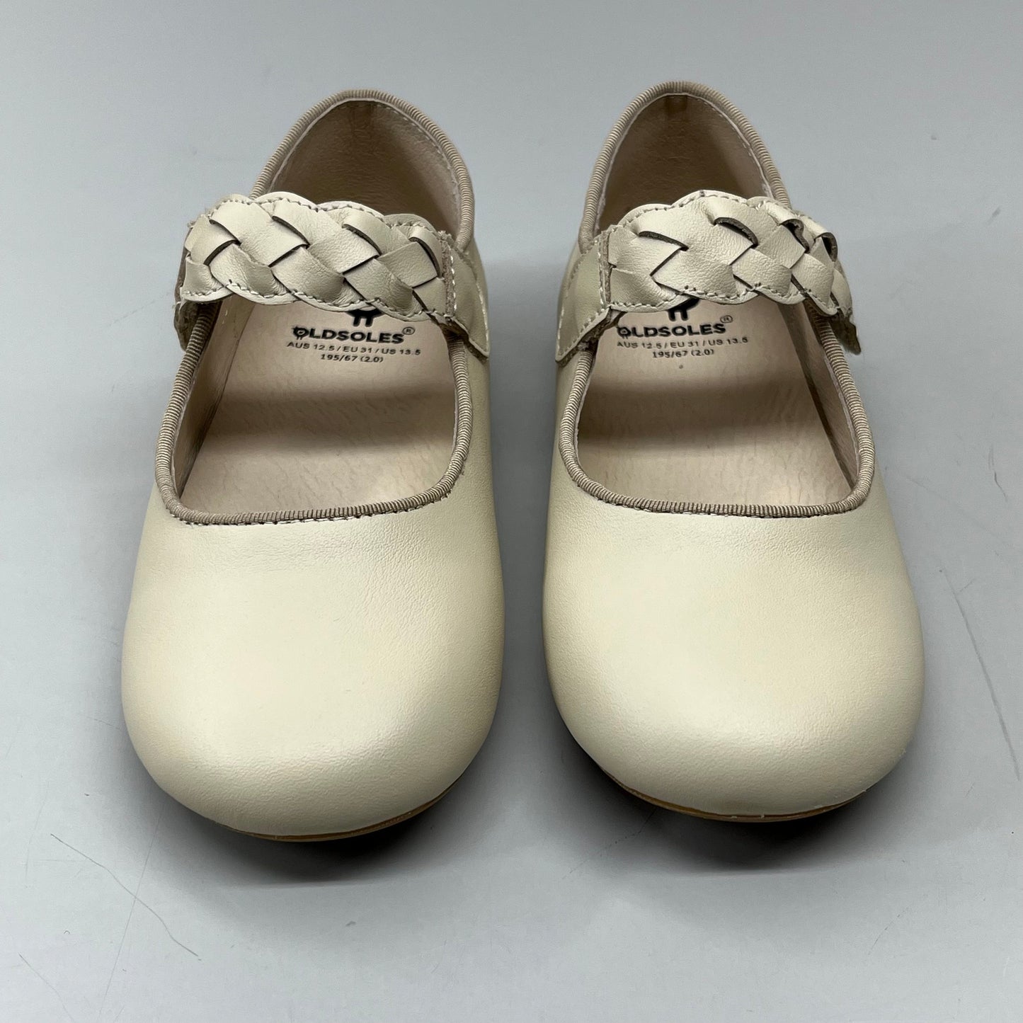 OLD SOLES Lady Plat Braided Strap Leather Shoe Kid’s Sz 24 US 8 Cream #817