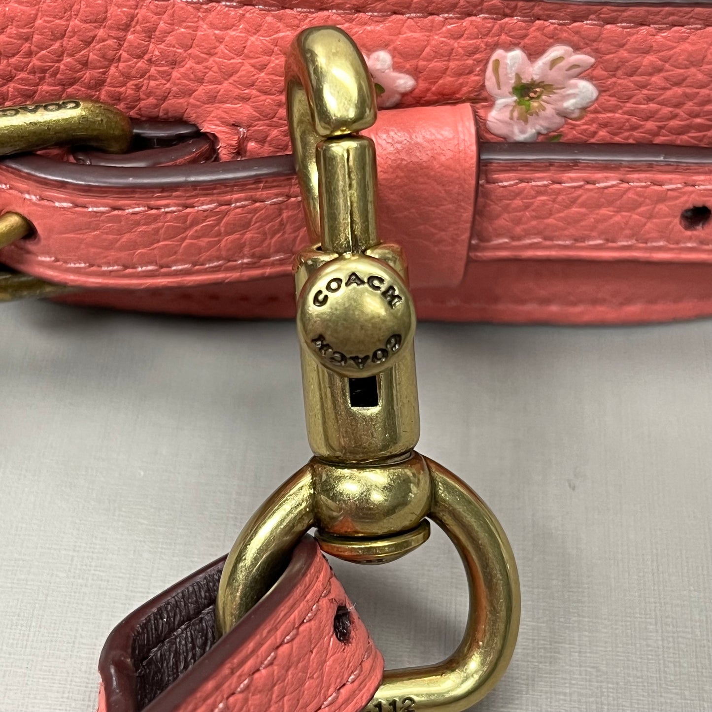 COACH Floral Print Strap Bright Coral/Brass 55506 (New)