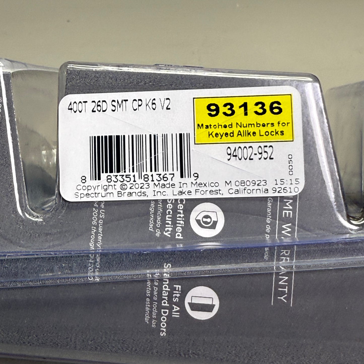 KWIKSET Smartkey Keyed Entry Door Knob w/ Microban Satin Nickel 94002-952
