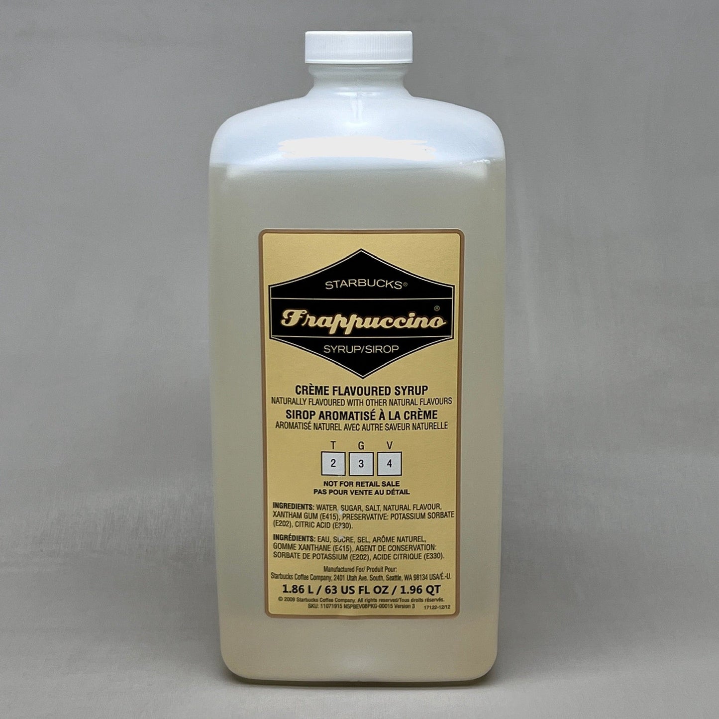 ZA@ STARBUCKS (4 PACK) Frappuccino Creme Flavored Syrup (1.86 L/bottle) BB 01/26