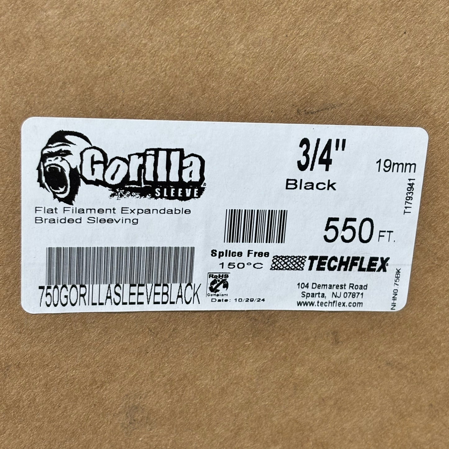 GORILLA SLEEVE Flat Filament Expandable Braided Sleeving  3/4" 550' T1793941