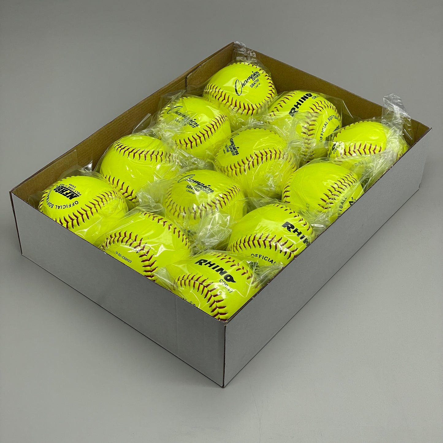 CHAMPION SPORTS (12 PK) Rhino Leather NFHS Softballs Optic Yellow 12" SB47NF