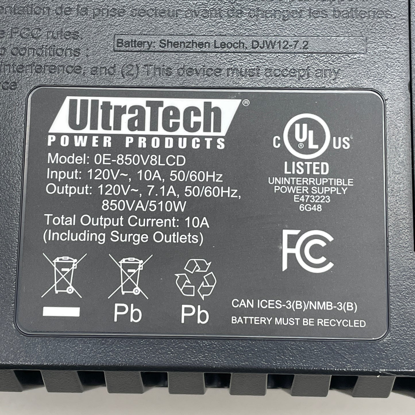 ULTRATECH 850VA  Battery Backup Desktop LCD UPS 12 Outlets 0E-850V8LCD