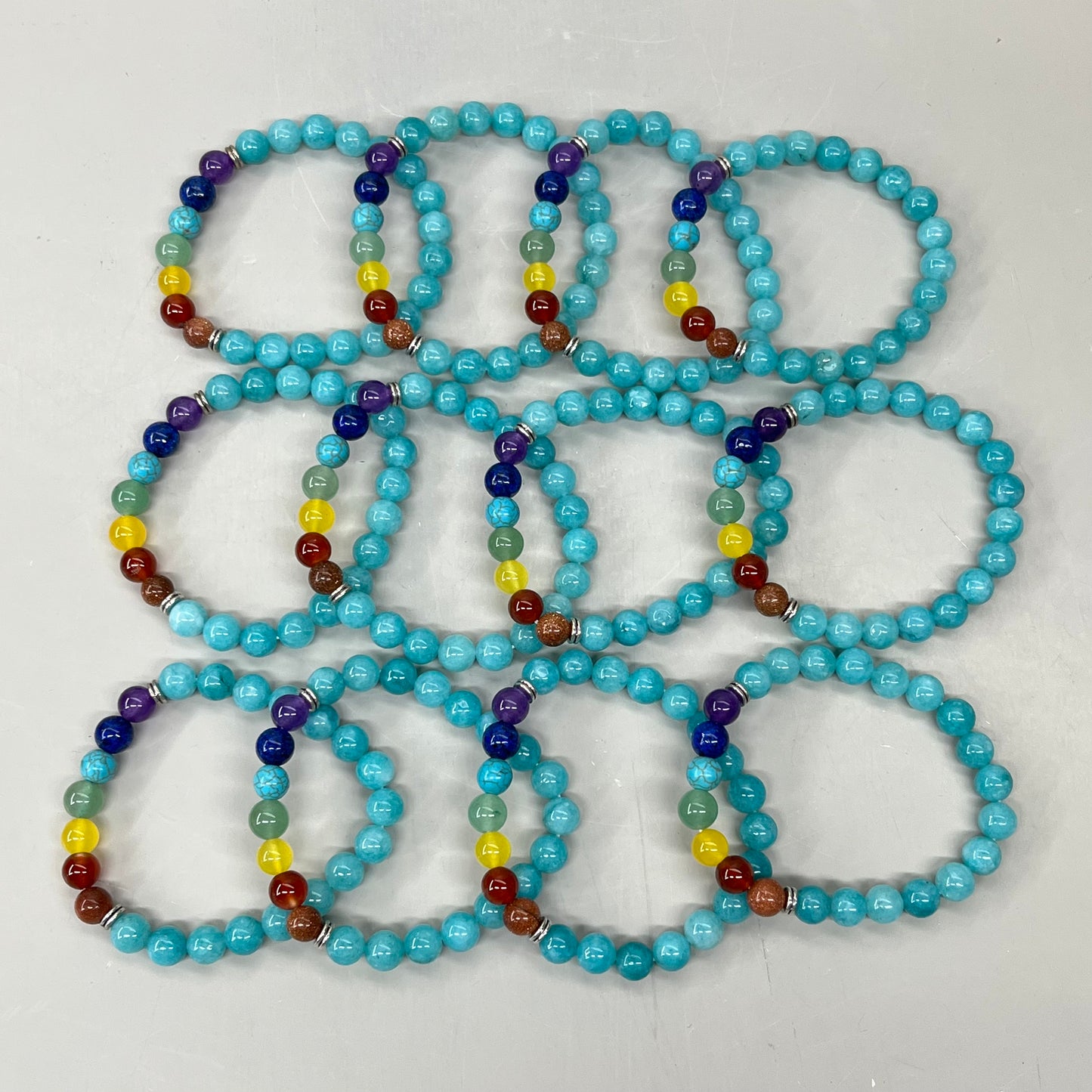 BEST WHOLESALE 12-PACK! Beaded Turquoise/Rainbow Crystal Bracelets 3" New