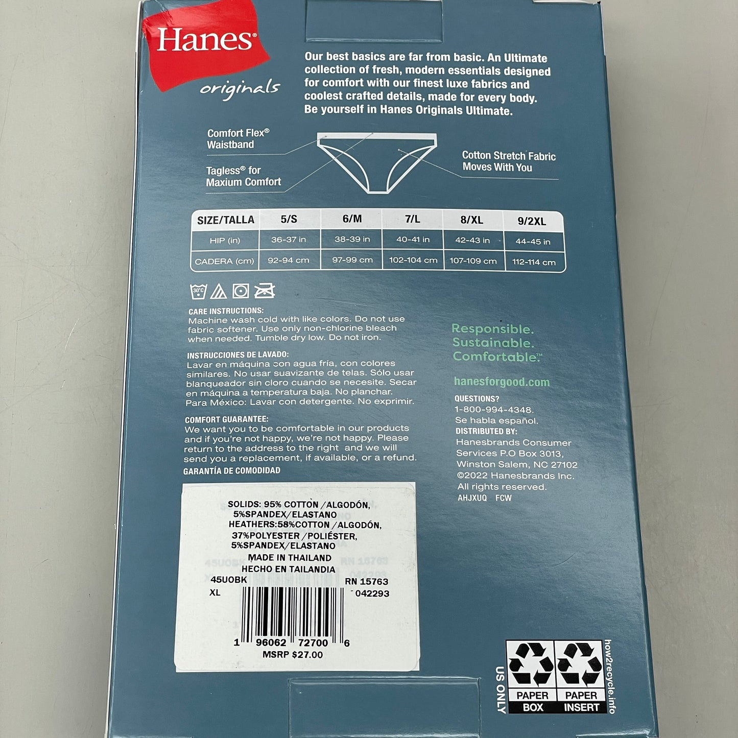 HANES 3 PACK!! Originals Women's Breathable Cotton Bikini Underwear Sz XL Blue 45UOBK