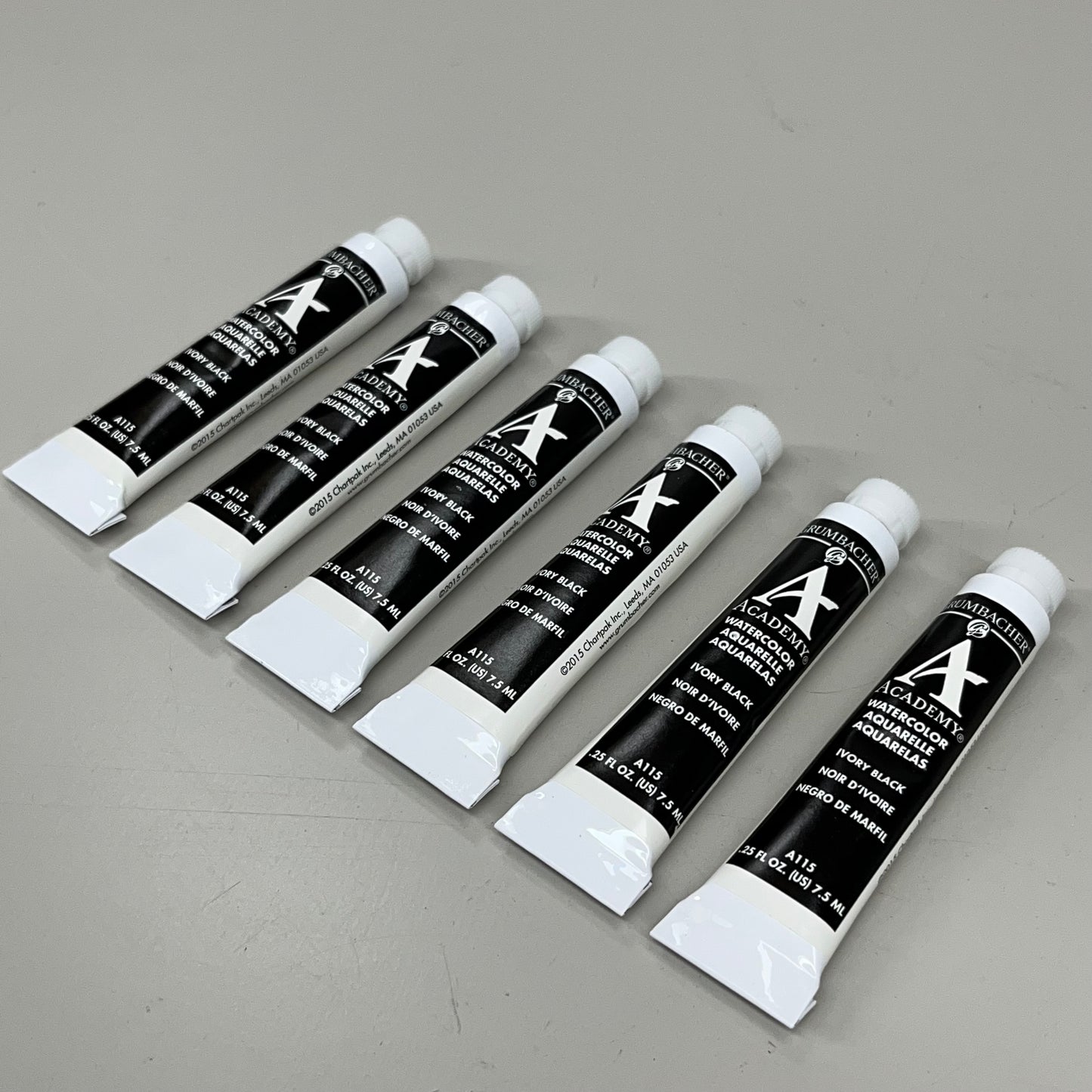 GRUMBACHER 6-PACK! Academy Watercolor Paint Ivory Black .25 fl oz / 7.5 ml 1022 (New)