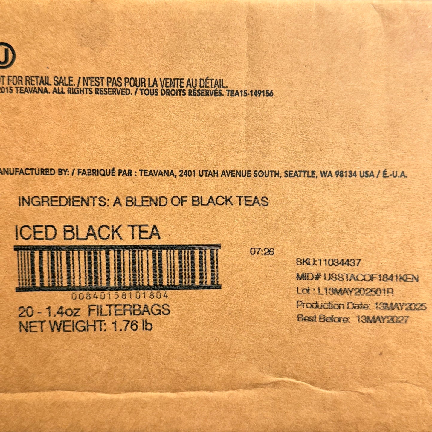 ZA@ (24 PACK) STARBUCKS Teavana Passion Iced Herbal Tea 24 - 0.95 oz filterbags BB 05/27 A