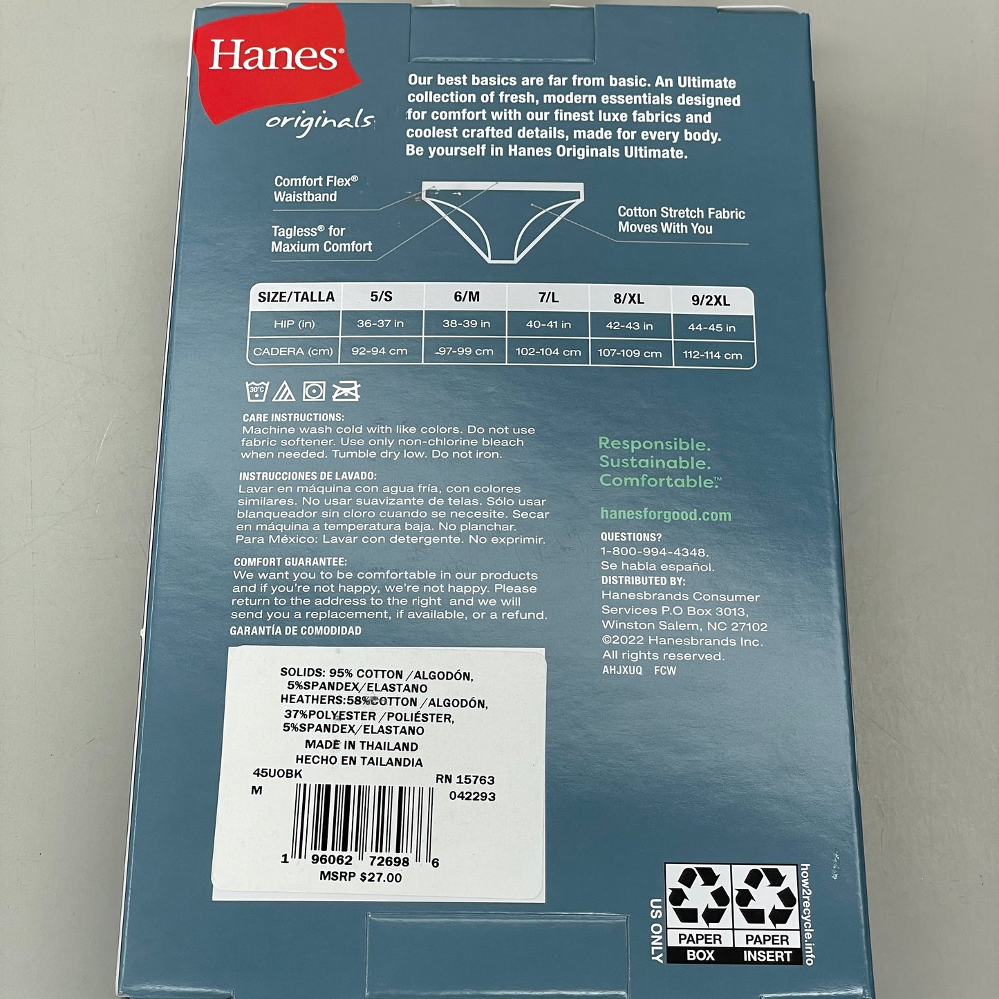 HANES 3 PACK!! Originals Women's Breathable Cotton Bikini Underwear Sz M Blue 45UOBK