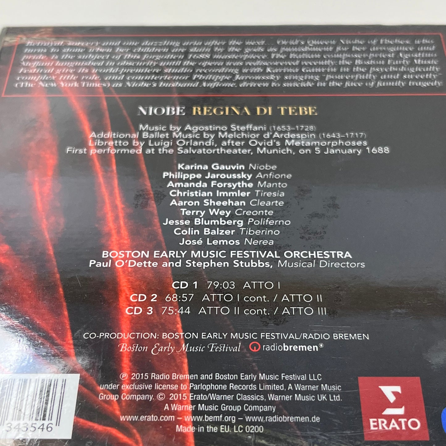 NIOBE REGINA DI TEBE CD by Steffani / Jaroussky / Gauvin / Forsythe / Immler 2015 (New)