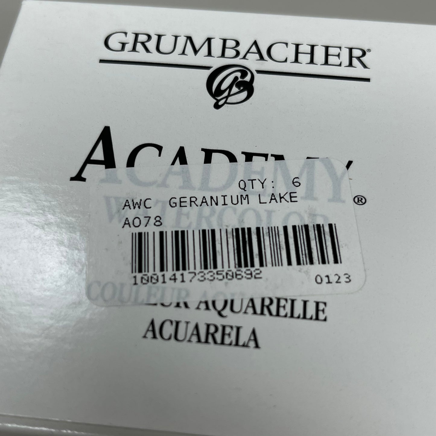 GRUMBACHER 6-PACK! Academy Watercolor Paint Geranium Lake .25 fl oz / 7.5 ml 0123 (New)