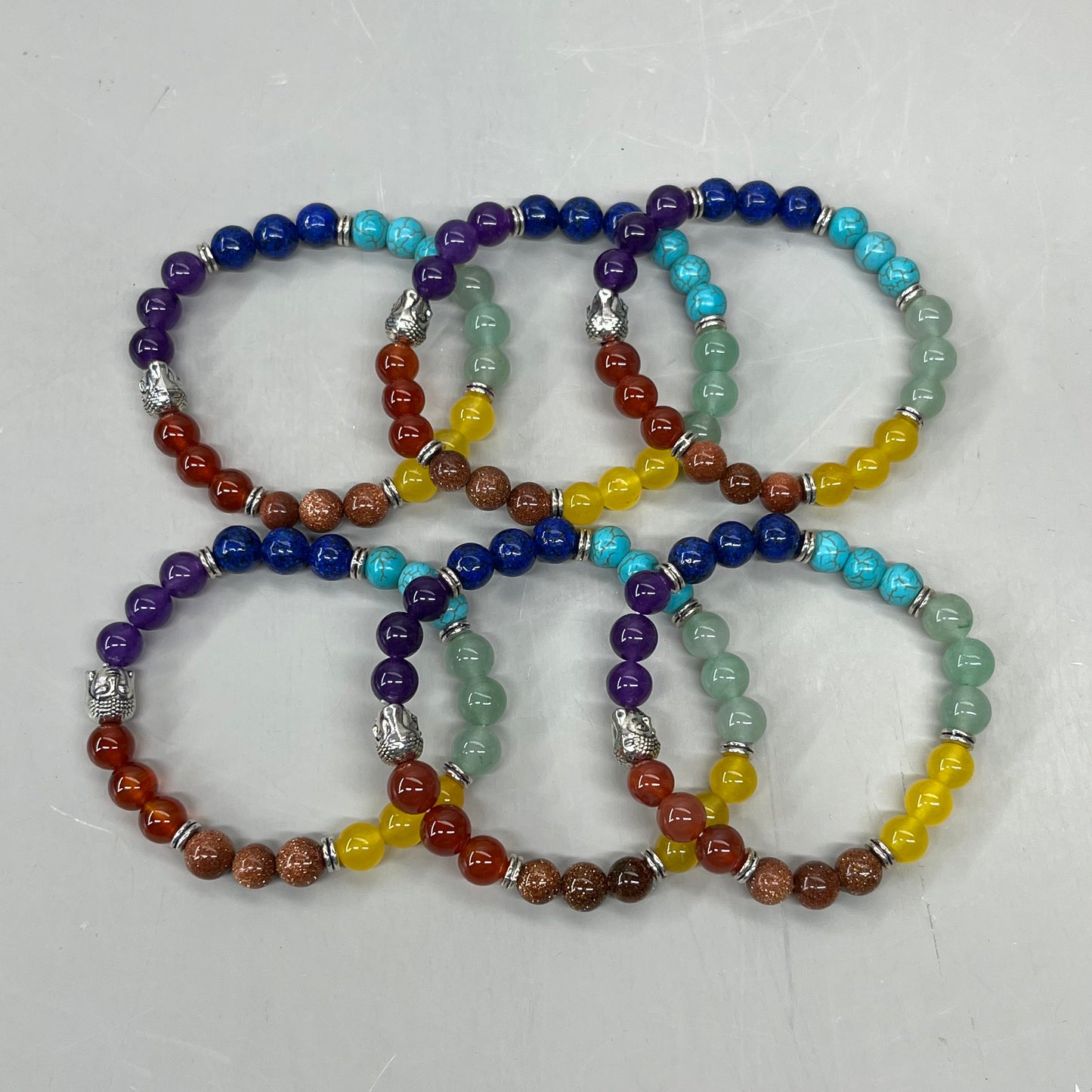 BEST WHOLESALE 6-PACK! Multi Beaded Crystal Bracelets 3" Rainbow Silver Head New