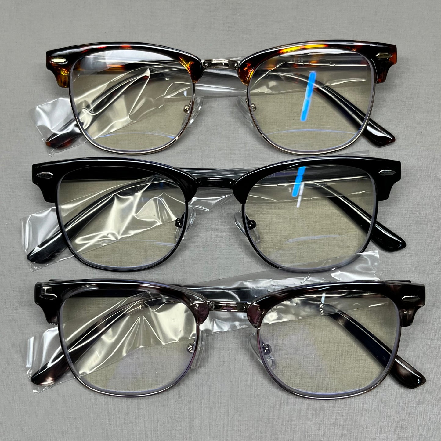 ZXYOO 3 Pack Classic Retro Reading Glasses 1.5x Magnification Strength (New)