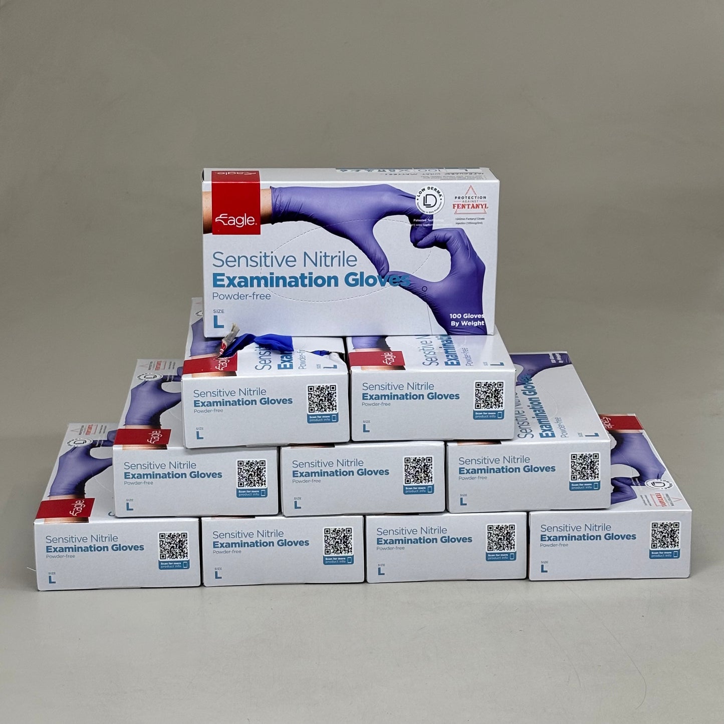 ZA@ EAGLE (10 BOXES, 100 GLOVES EACH) Sensitive Nitrile Examination Gloves Sz L Blue As-is