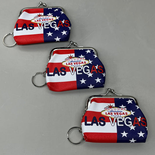 LAS VEGAS 3-PACK! Welcome to Fabulous Las Vegas Coin Purse Souvenirs 4" x 4" Flag