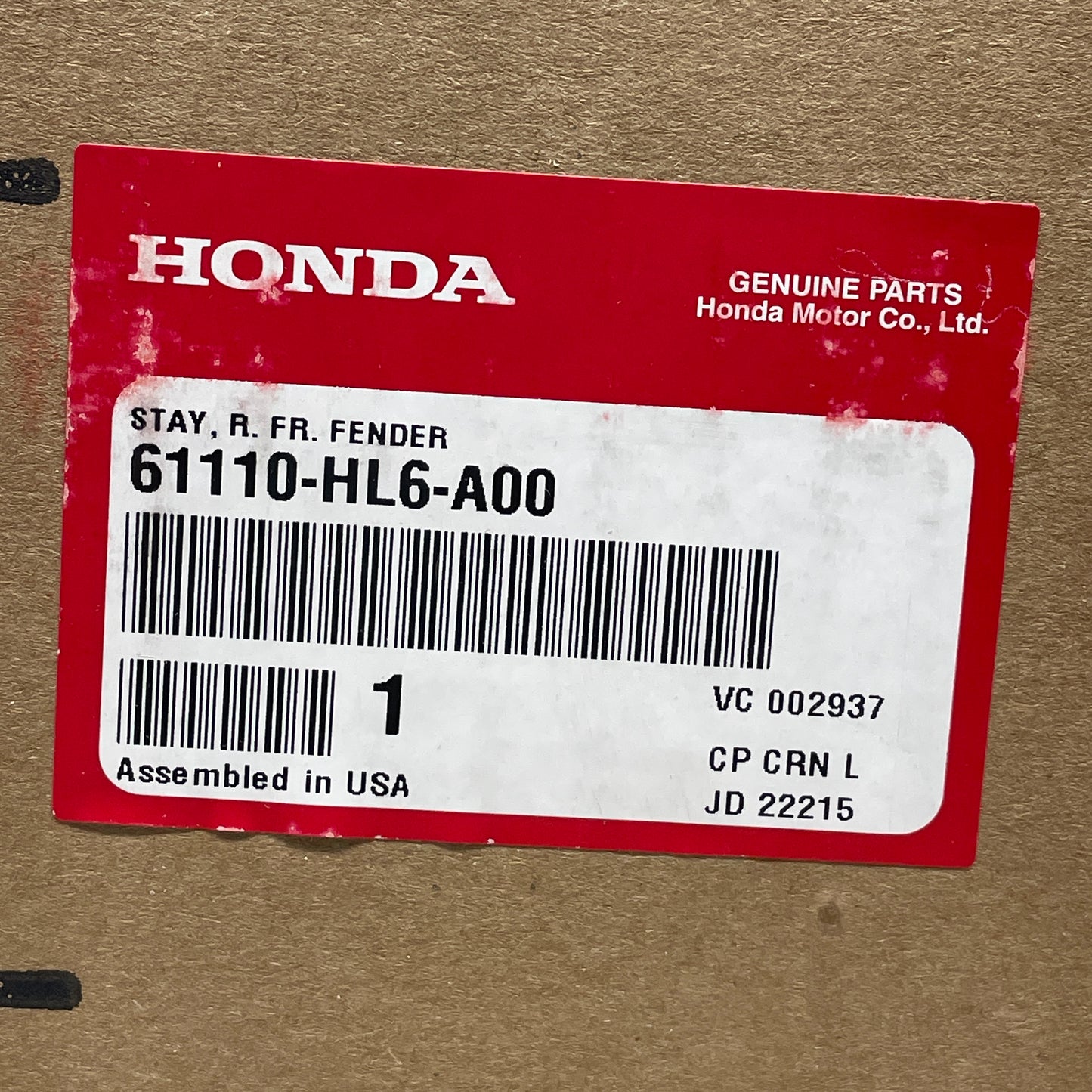 HONDA Fender, R. FR. Stay TALON 1000X 1000R TALON1000X, 1000R 61110-HL6-A00 OEM