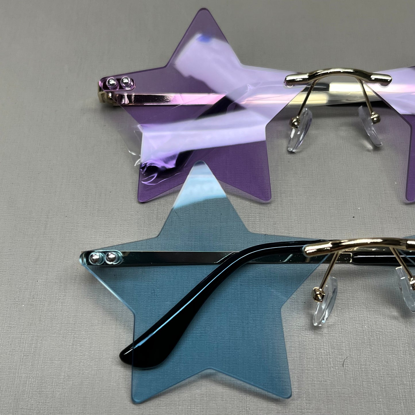 ENTHYI 2 Pack! Rimless Star Shape Sunglasses 1 Purple 1 Blue (New)