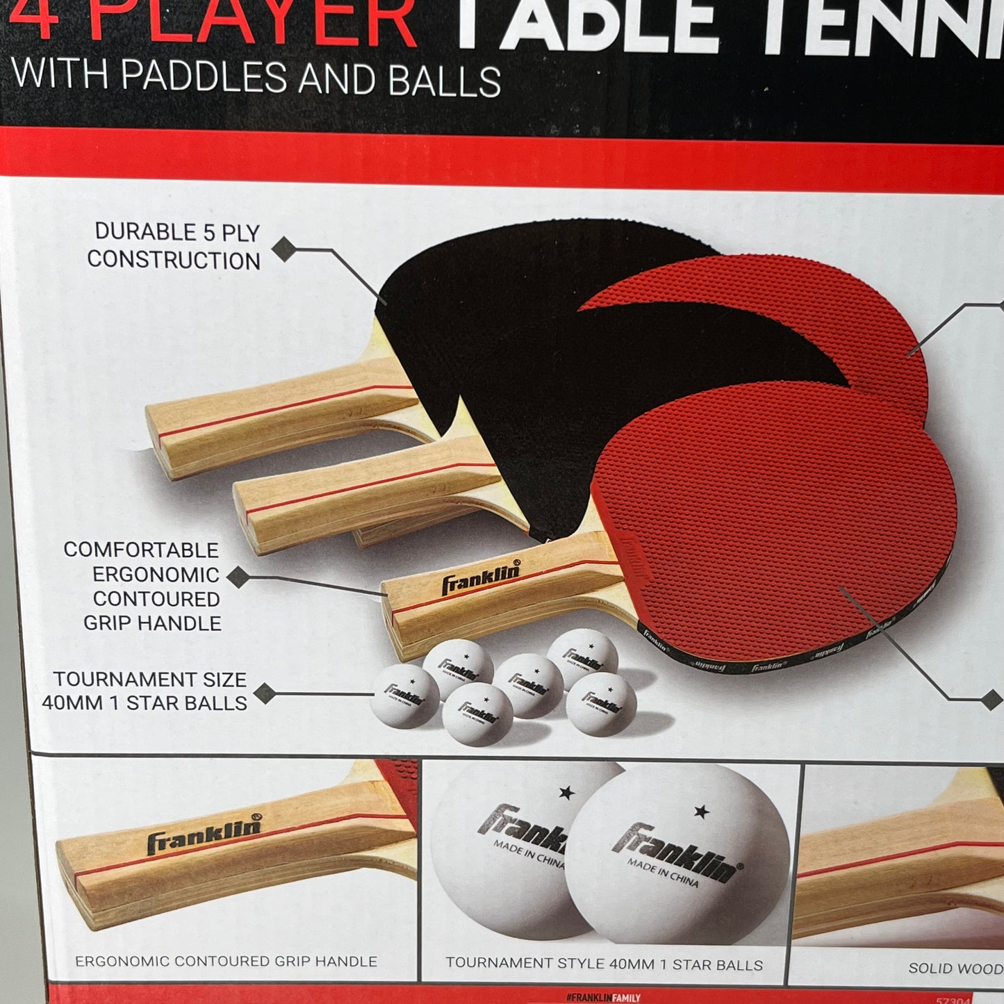 FRANKLIN 4 Player Table Tennis With Paddle and Balls Red/Blue Sides 3230200197