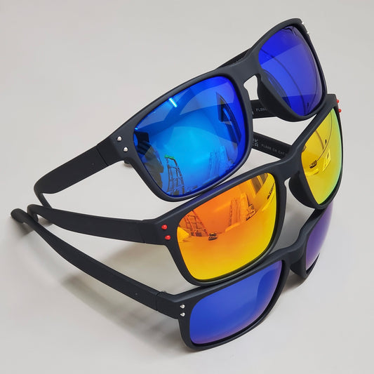 ANYLUV 3-PACK! Mens Polarizing Sunglasses Black Frame Blue/Green/Orange A66-7-8-9 (New)