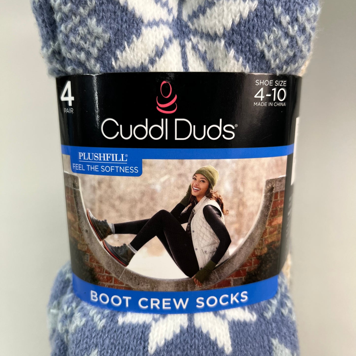 CUDDLE DUDS Soft Boot Crew Socks Plushfill 4 Pair Sz 4-10 Tempest Blue (New)