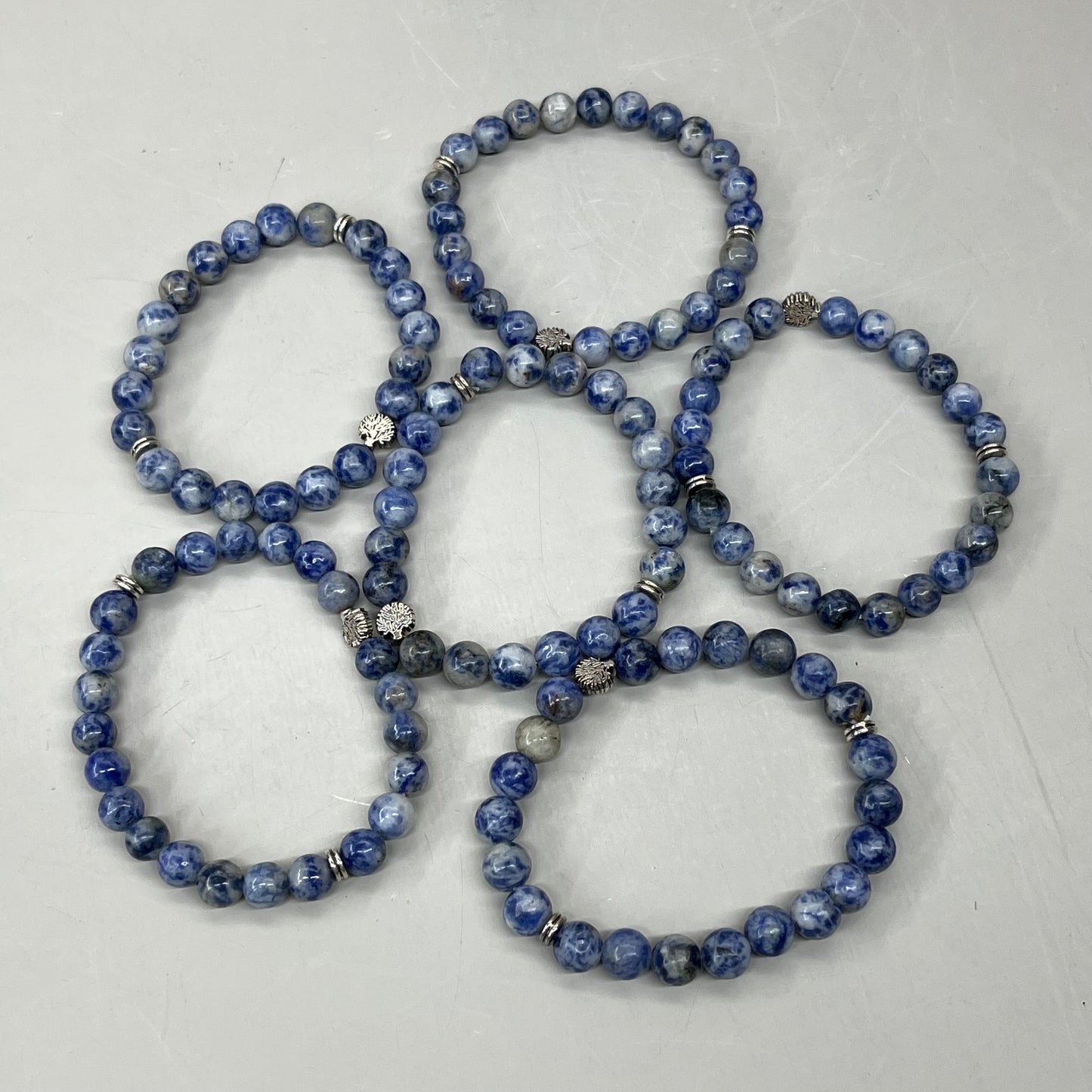 BEST WHOLESALE 6-PACK! Blue Marbled Beaded Crystal Bracelets 3" New