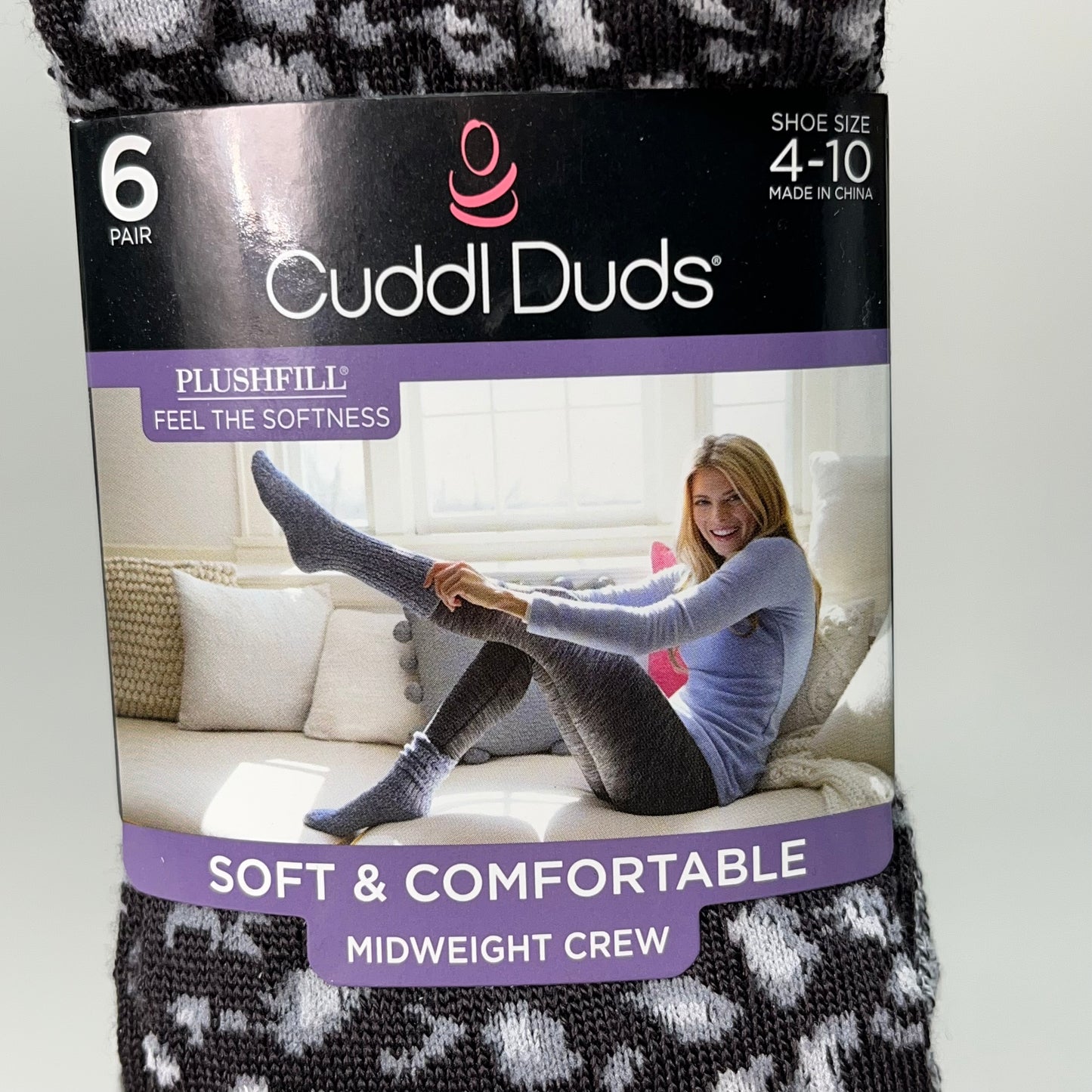 CUDDLE DUDS Super Soft Midweight Crew Socks 6 Pair Sz 4-10 Zinfandel (New)