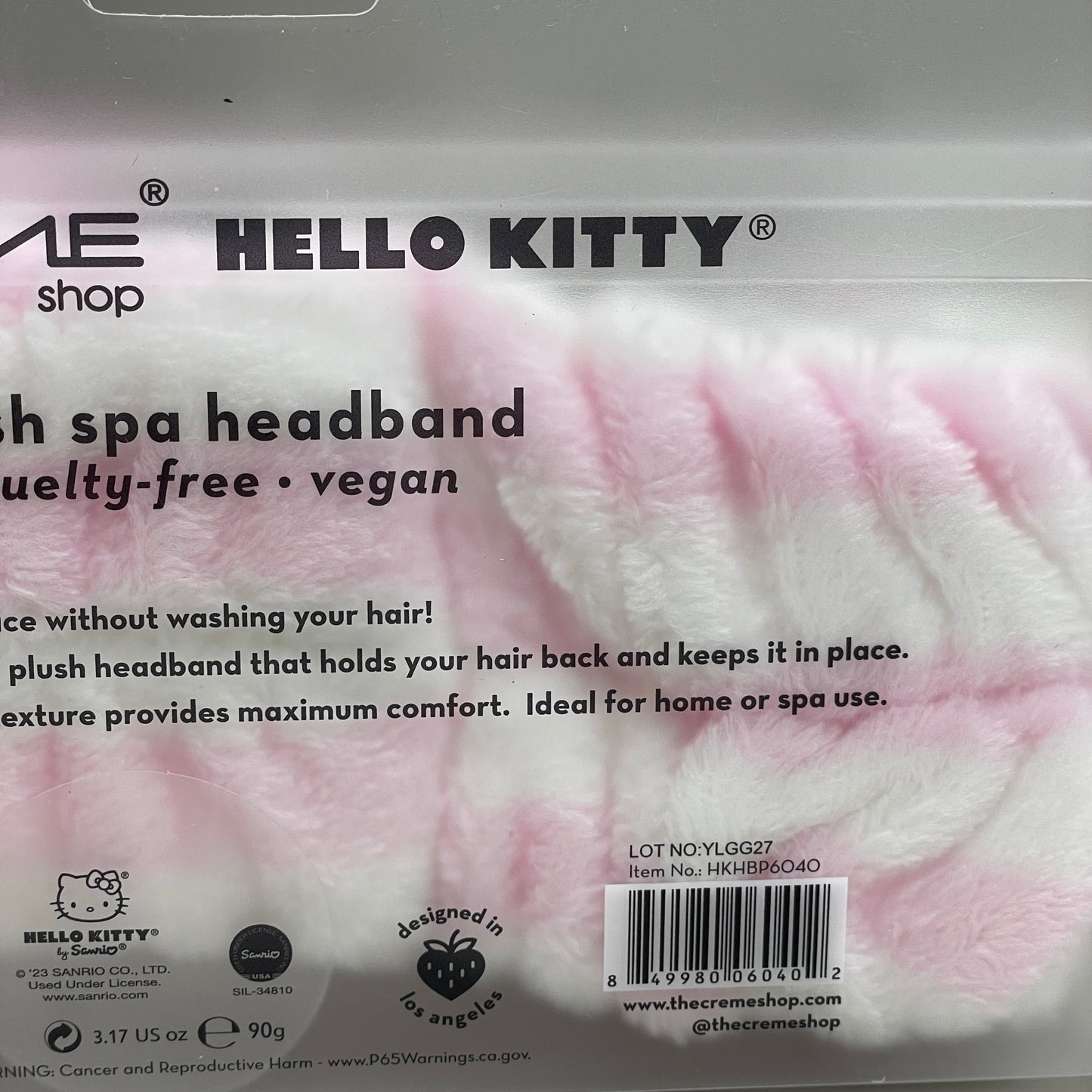 THE CRÈME SHOP (2 PACK) Sanrio Hello Kitty Plush Spa Headband Pink Stripe HKHBP6040