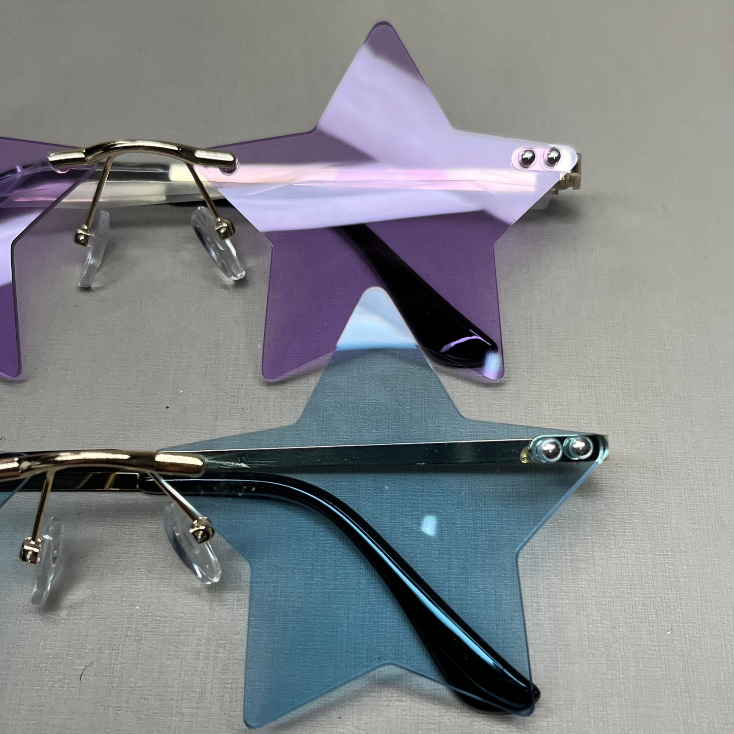 ENTHYI 2 Pack! Rimless Star Shape Sunglasses 1 Purple 1 Blue (New)