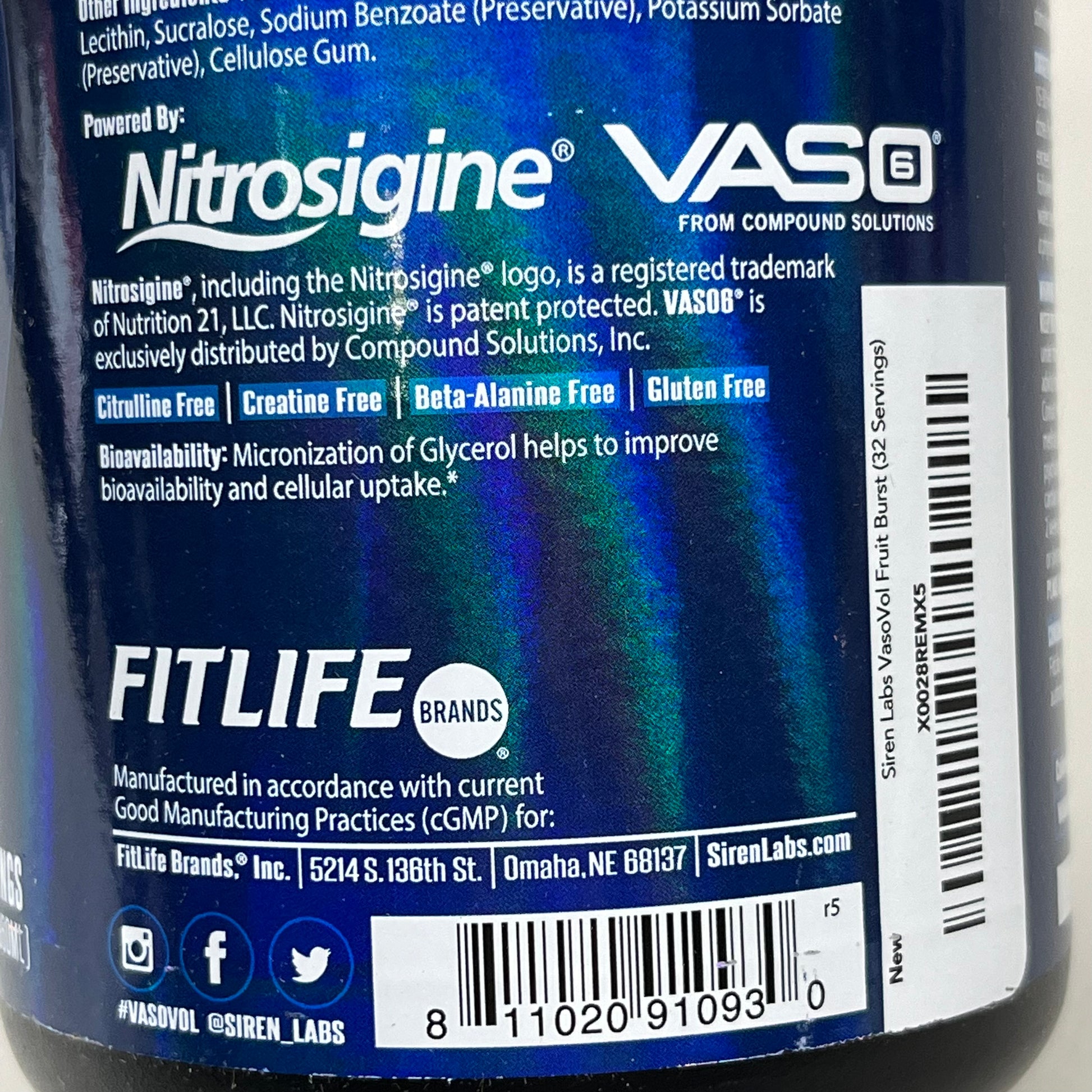 SIREN LABS VasoVol Liquid Muscle Pump Volumizer 32.5 FL oz. 960ML Exp PayWut