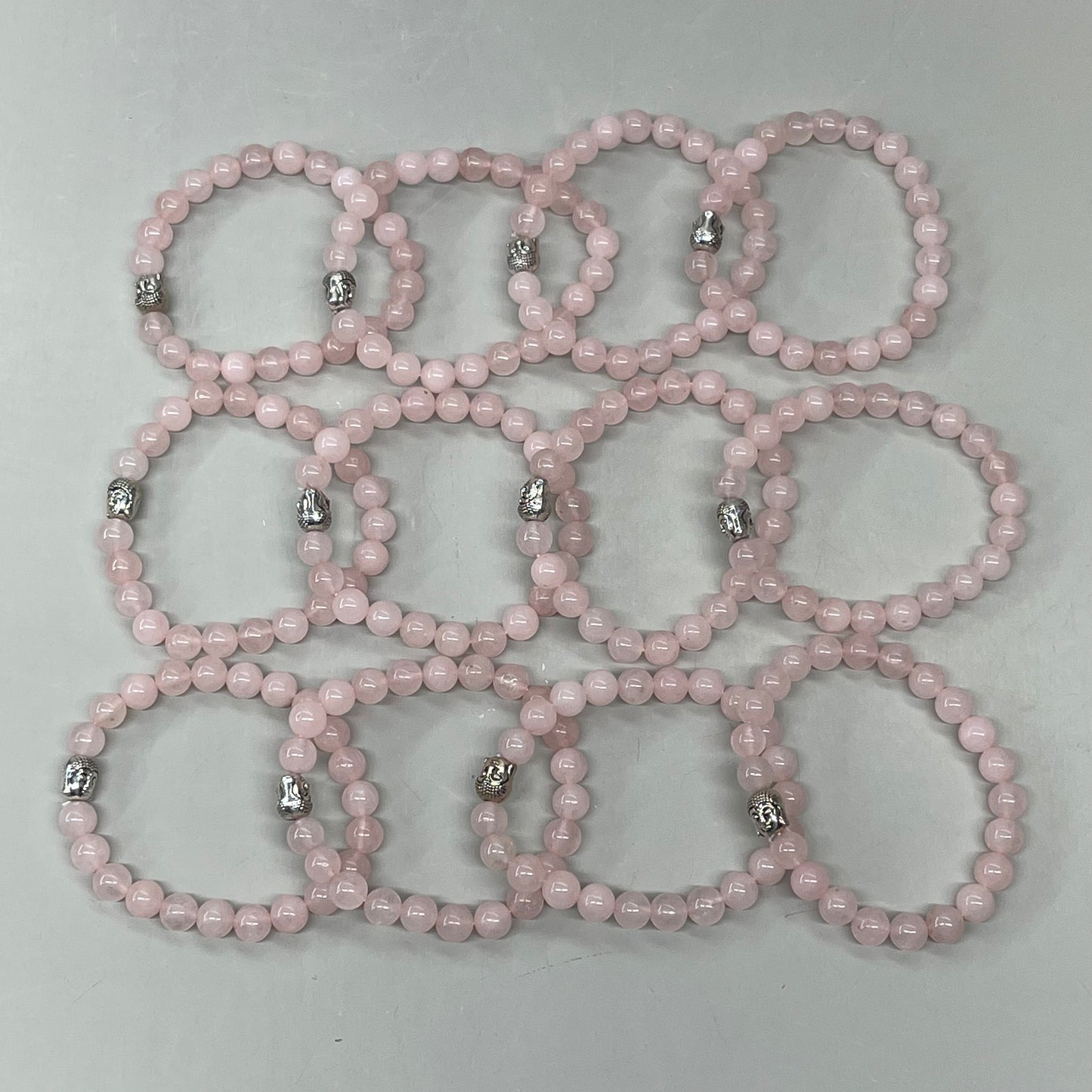 BEST WHOLESALE (12 PACK) Beaded Rose Quartz Crystal Bracelets 3" Silver Head New