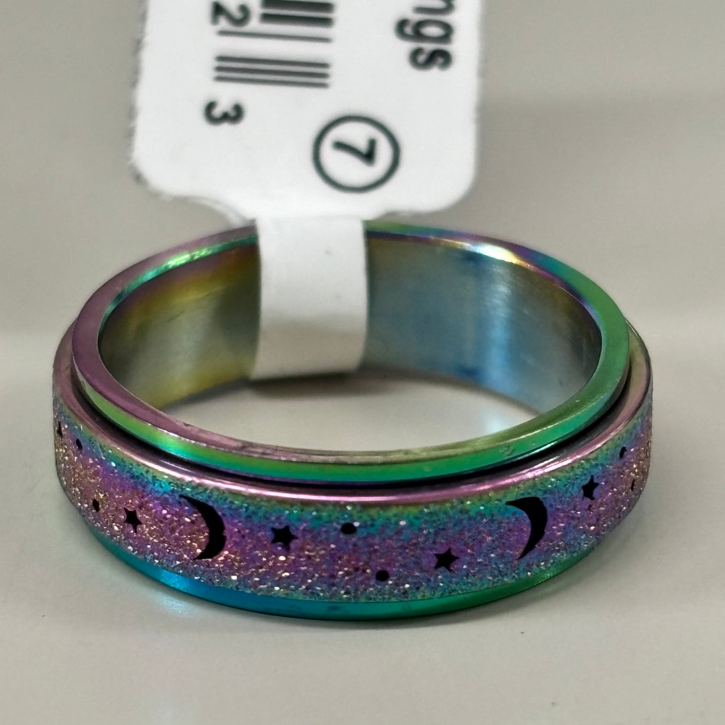 ZA@ PUKA CREATIONS Titanium Steel Fidget Spin Rings Unisex Sz 7 Rainbow 16823 B
