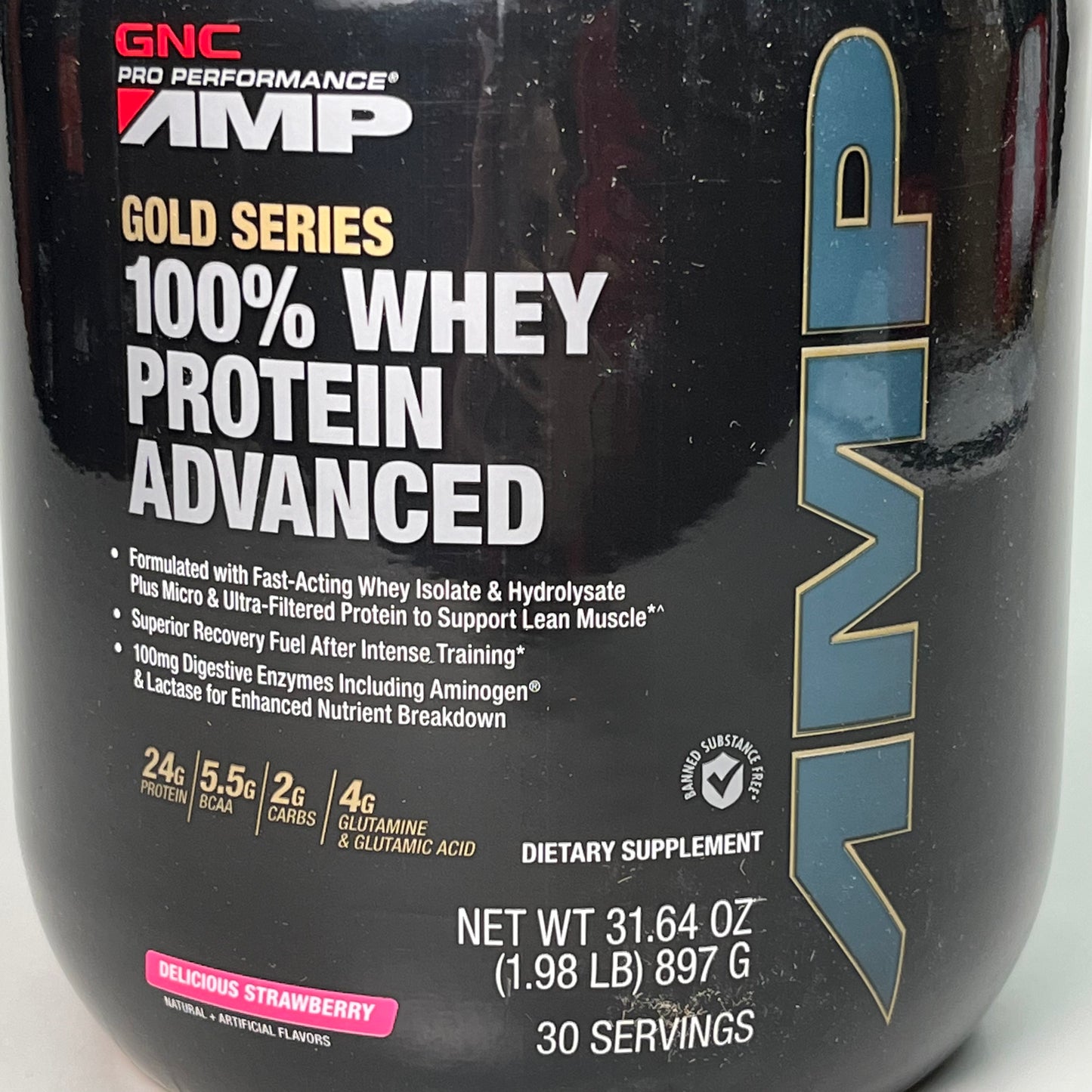 GNC Pro Performance Amp Gold Series 100% Whey Protein Delicious Strawberry 31.64 oz.  (New)