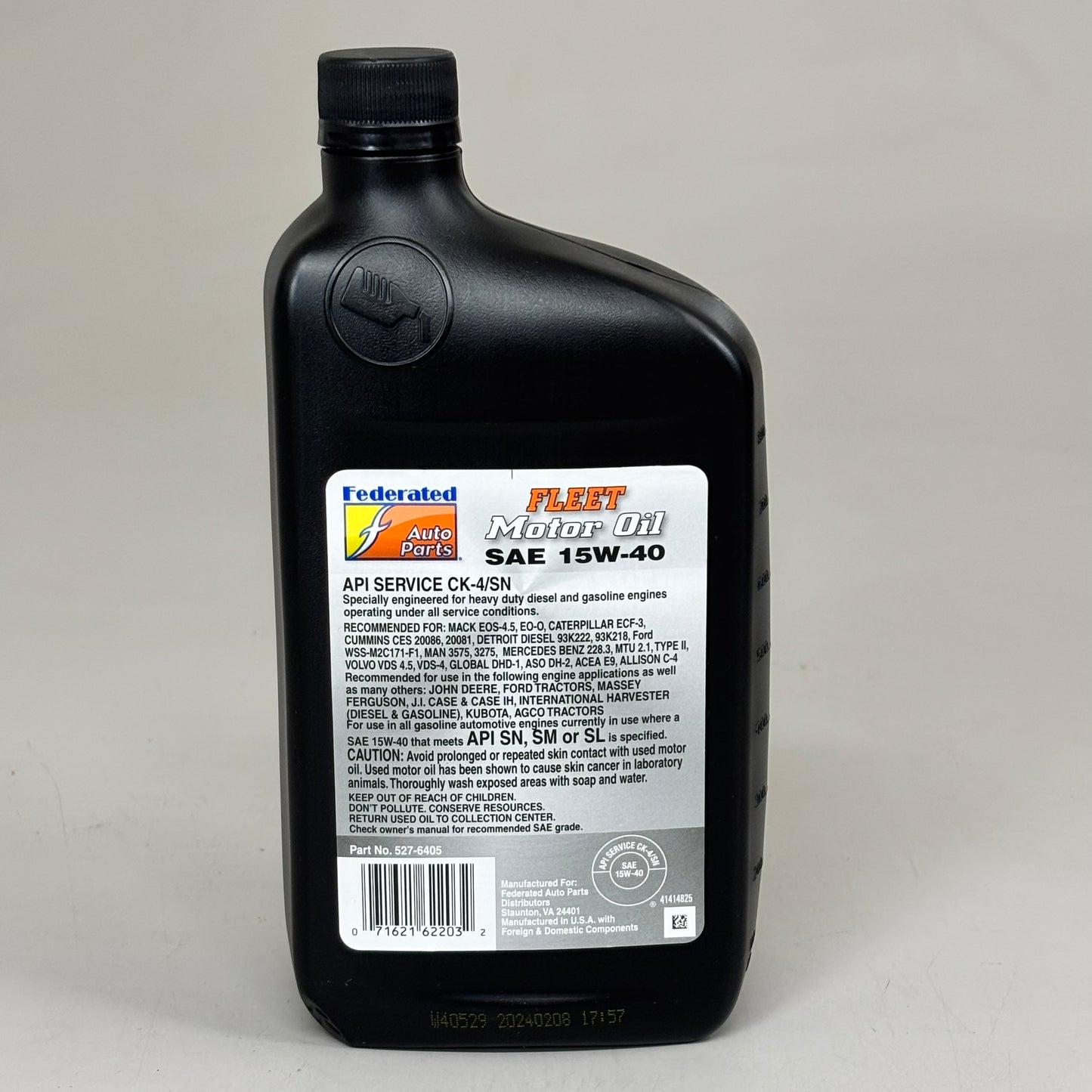 FEDERATED  (12 PACK, 1 QUART EACH) Heavy Duty Fleet Motor Oil SAE 15W-40  527-6405