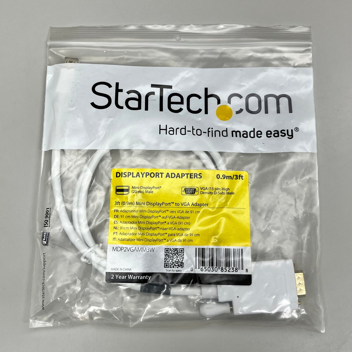 STARTECH.COM (2PK!) DisplayPort to VGA Adapter Converter Cable 3ft/0.9m White