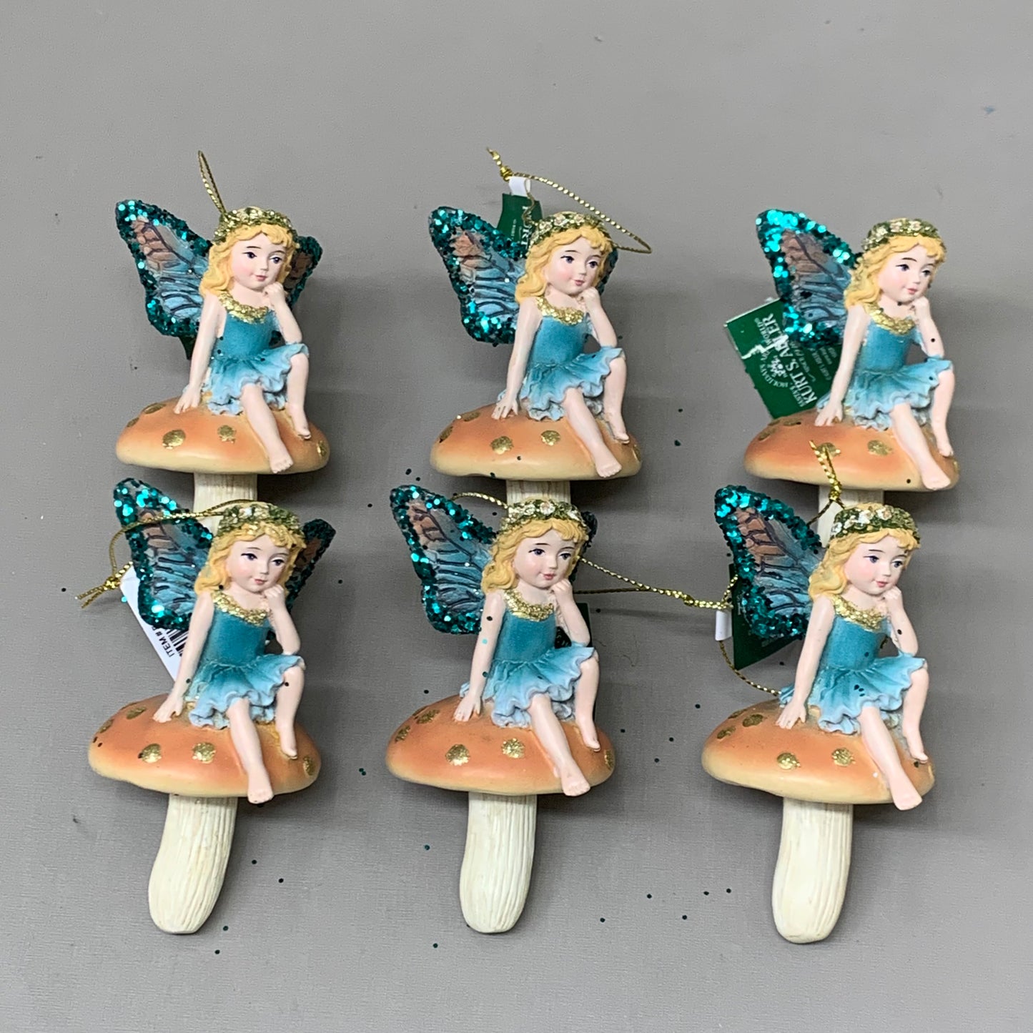 KURT S. ADLER (6 PACK) Fairy Blonde Sitting On Mushroom Christmas Ornament 4“ E0916