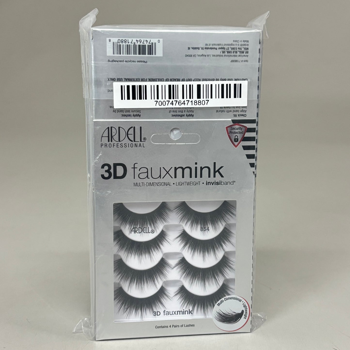 ARDELL (4 PACK, 4 PAIRS EACH) Volume 3D Faux Mink Eyelashes Invisiband Black 854