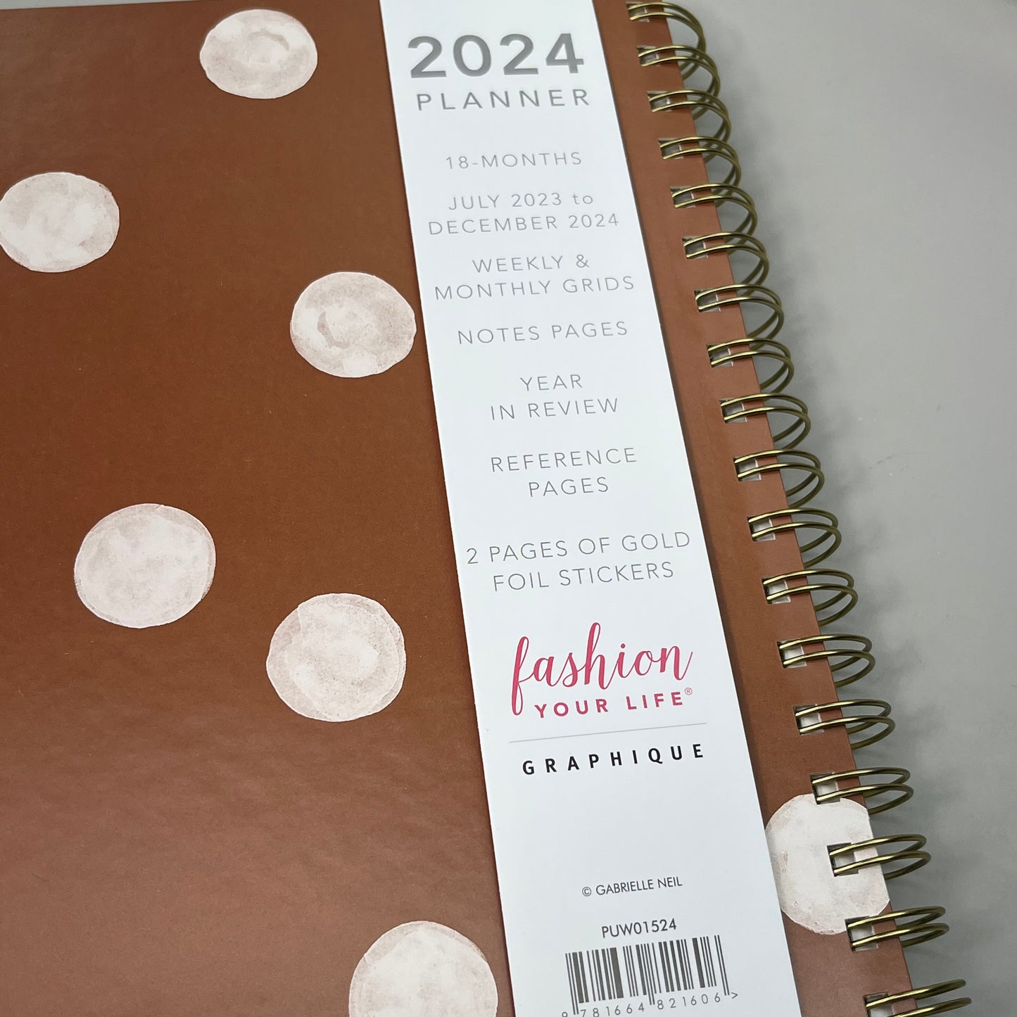 GRAPHIQUE Polka-Dot Believe 2024 Planner Journal 18 Months 8"x10" Brown PUW01524