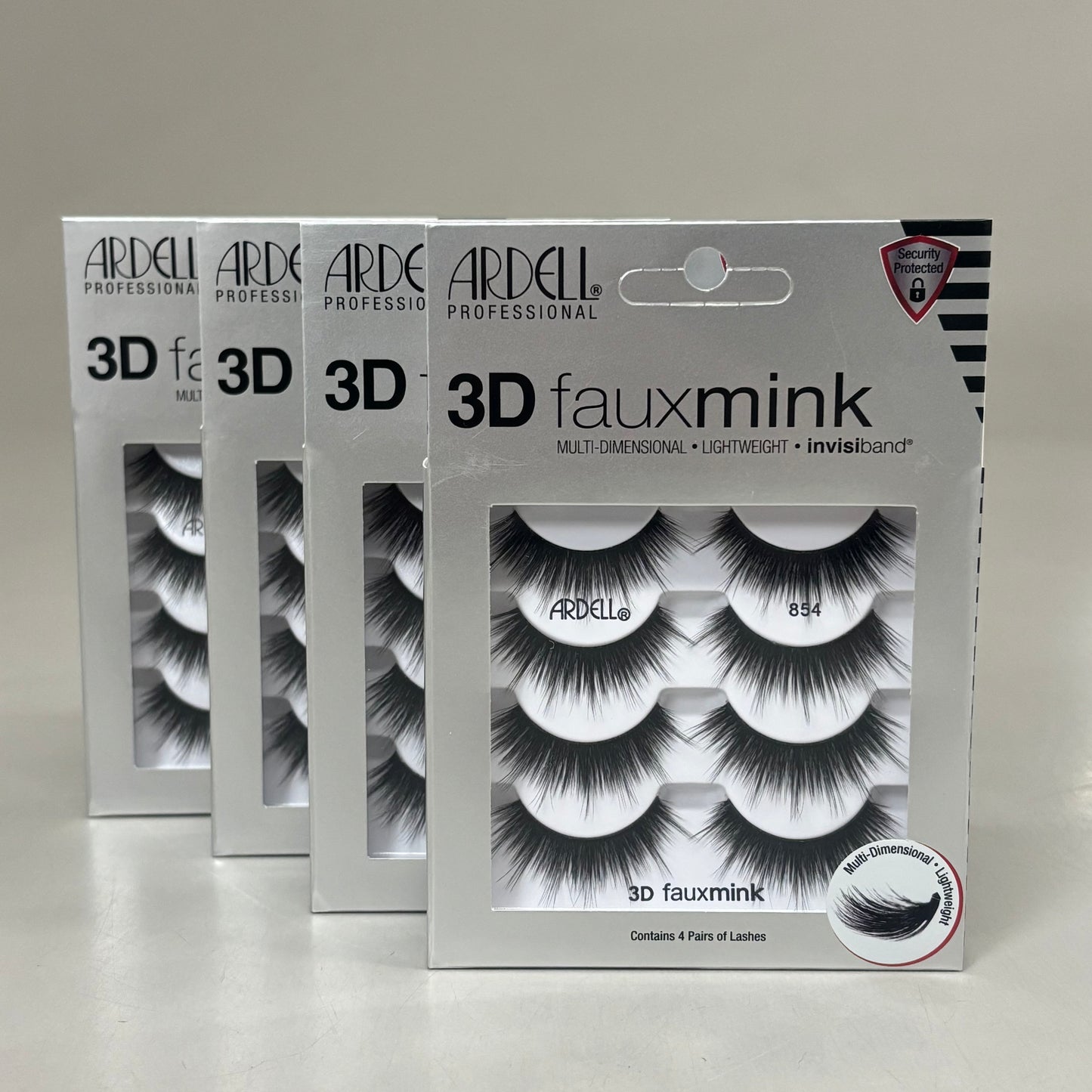 ARDELL (4 PACK, 4 PAIRS EACH) Volume 3D Faux Mink Eyelashes Invisiband Black 854