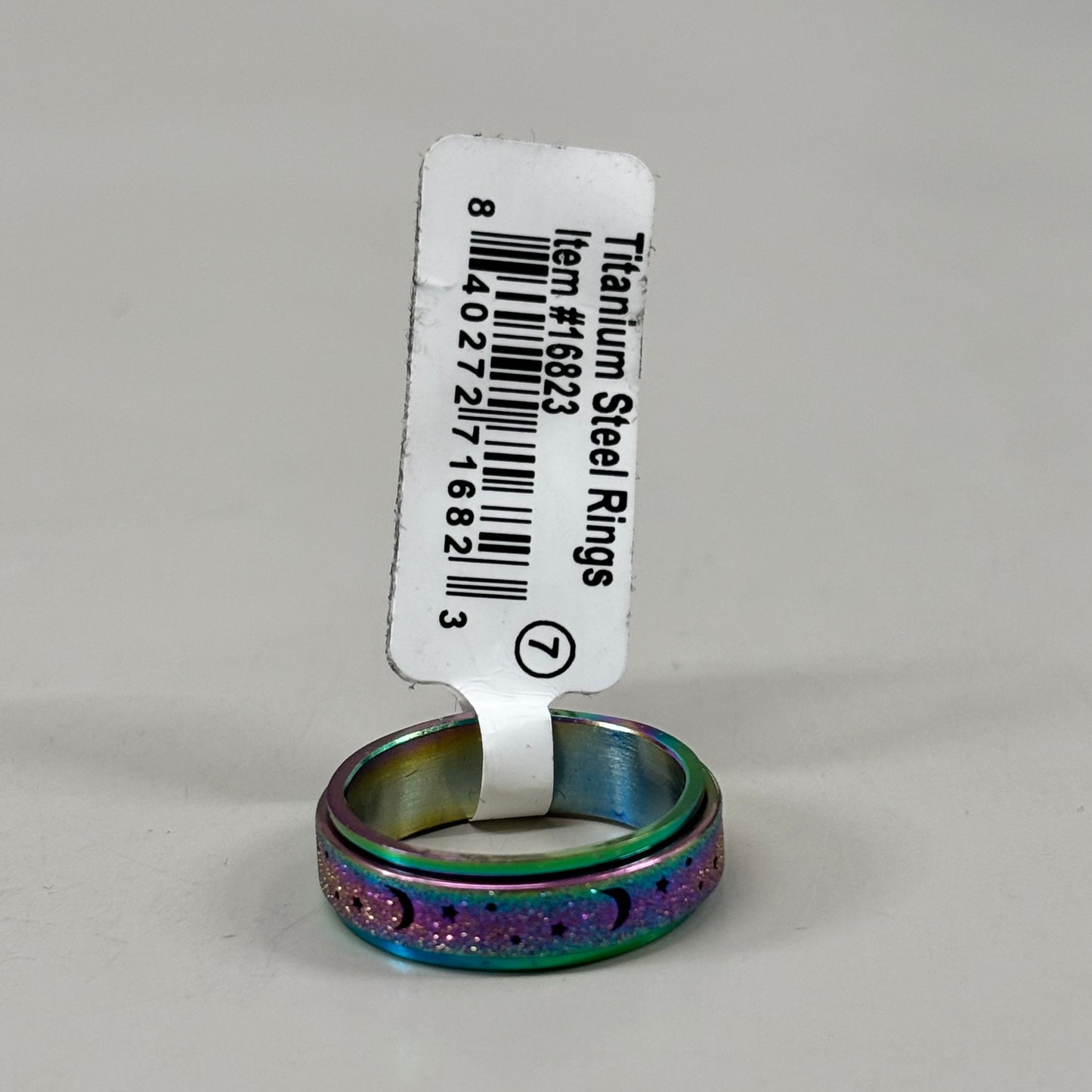 ZA@ PUKA CREATIONS Titanium Steel Fidget Spin Rings Unisex Sz 7 Rainbow 16823 B