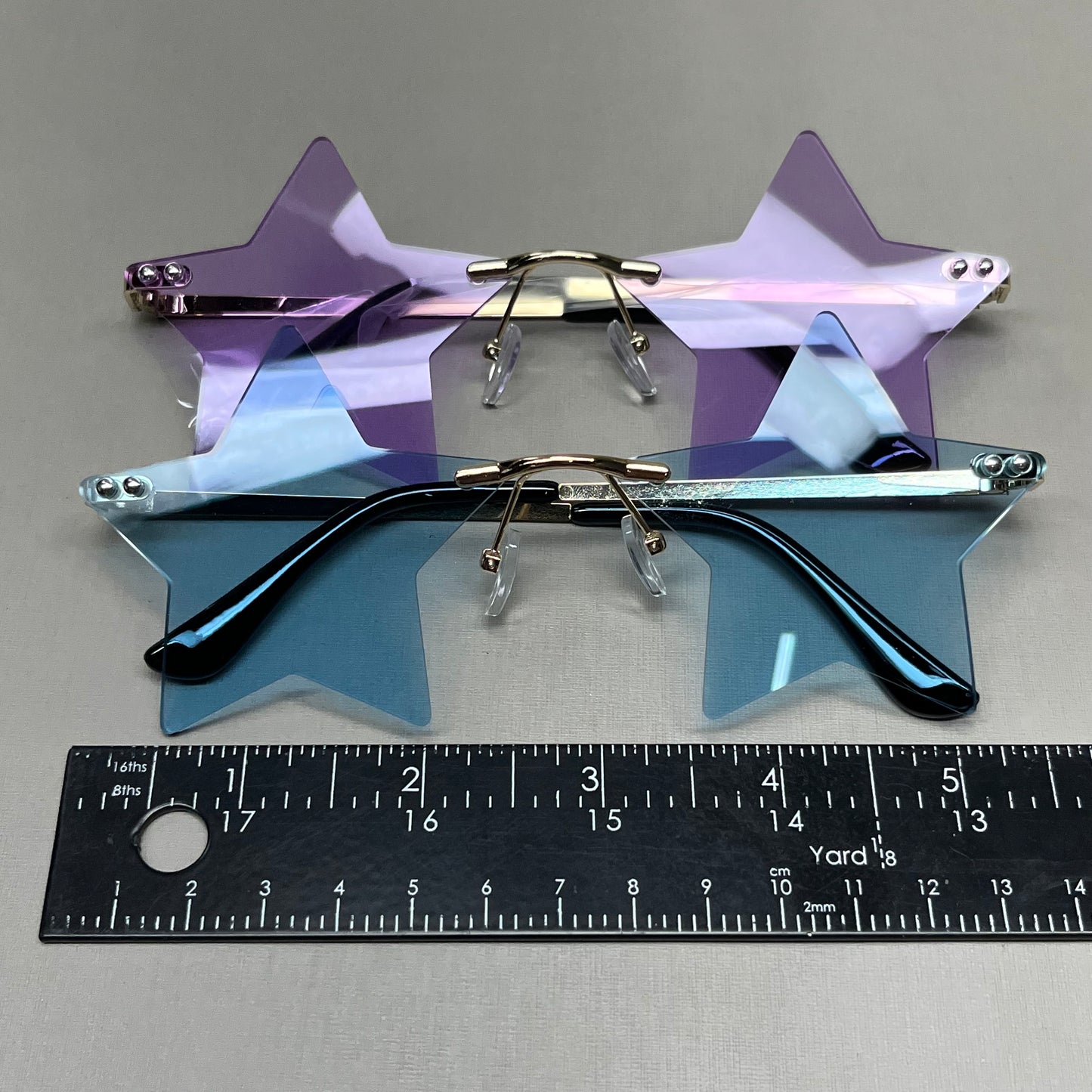 ENTHYI 2 Pack! Rimless Star Shape Sunglasses 1 Purple 1 Blue (New)