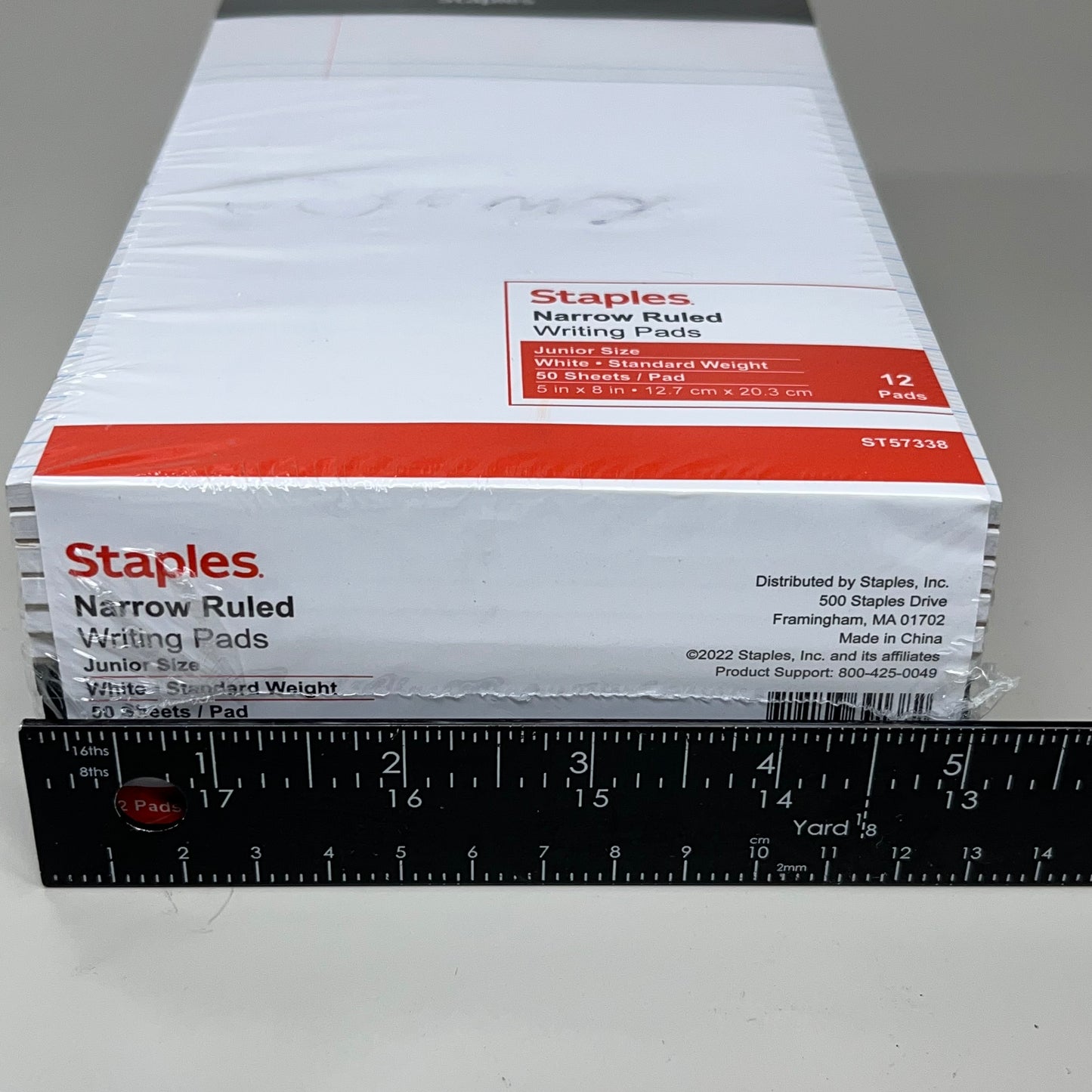 STAPLES 12-PACK! Narrow Ruled Writing Pads Junior Size White 5" x 8" 50 Sheets ST57338 (New)