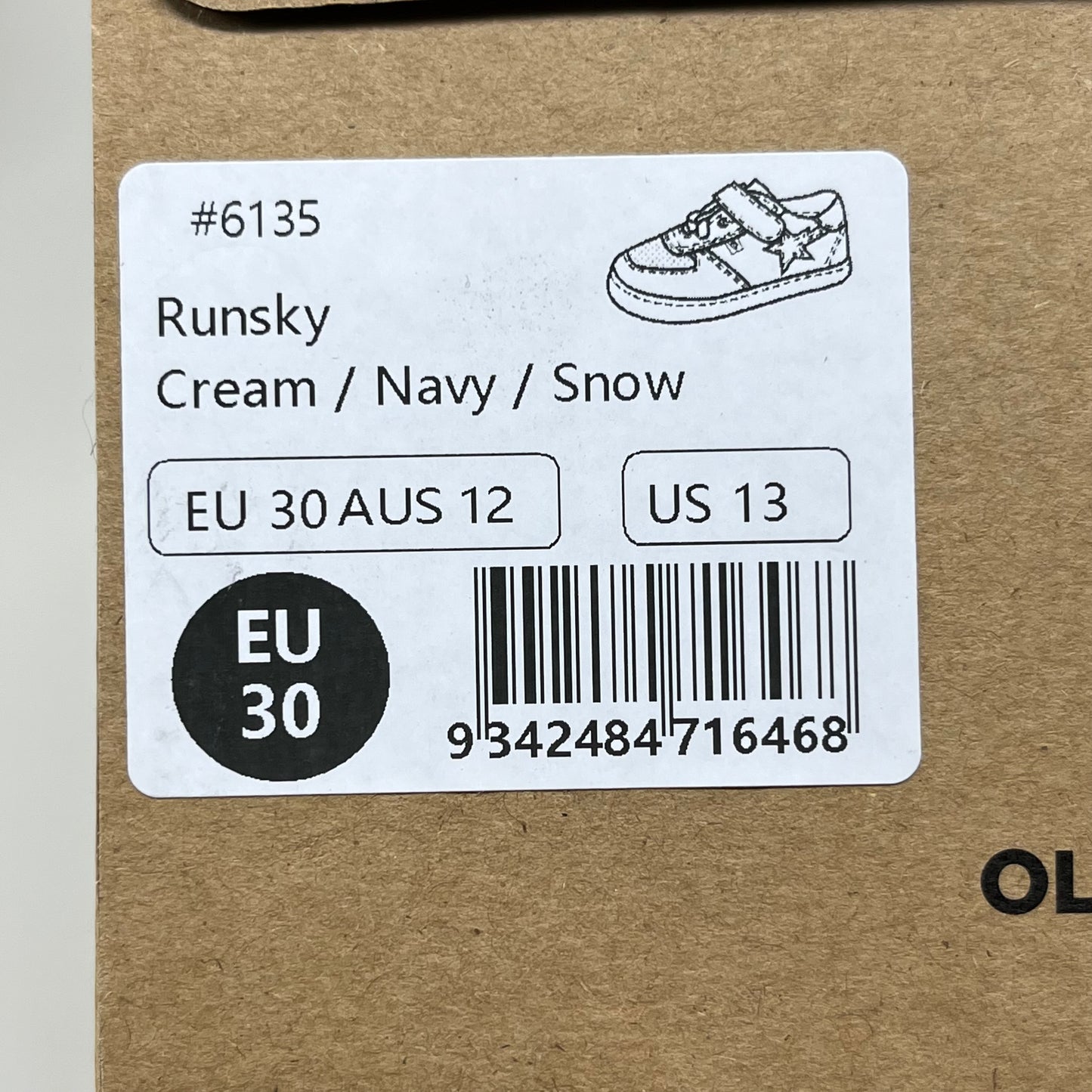 OLD SOLES Runsky Sneakers Leather Shoe Kid’s Sz 30 US 13 Cream/Navy/Snow #6135