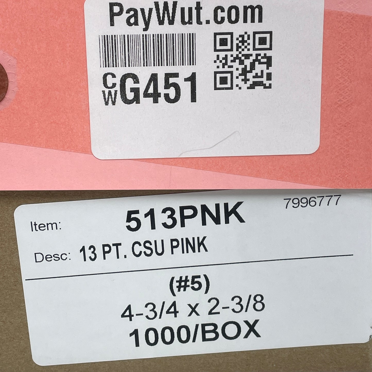 1,000 Shipping Hang Tags Pink 13 Pt. Cardstock 4 3/4" x 2 3/8" 513PNK