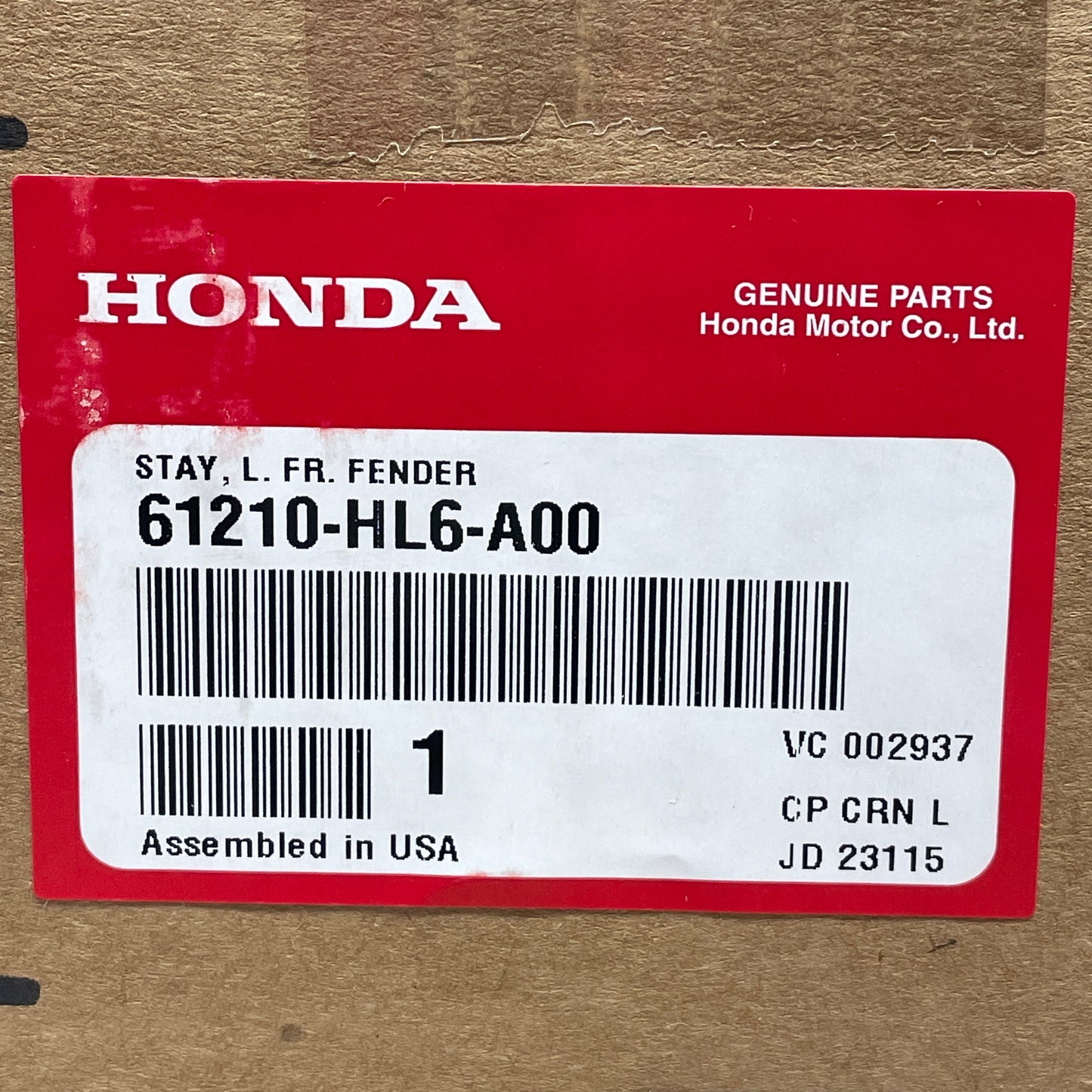 HONDA Front Left Bracket Fender Talon 1000R, 1000X & 1000X-4  61210-HL6-A00 OEM