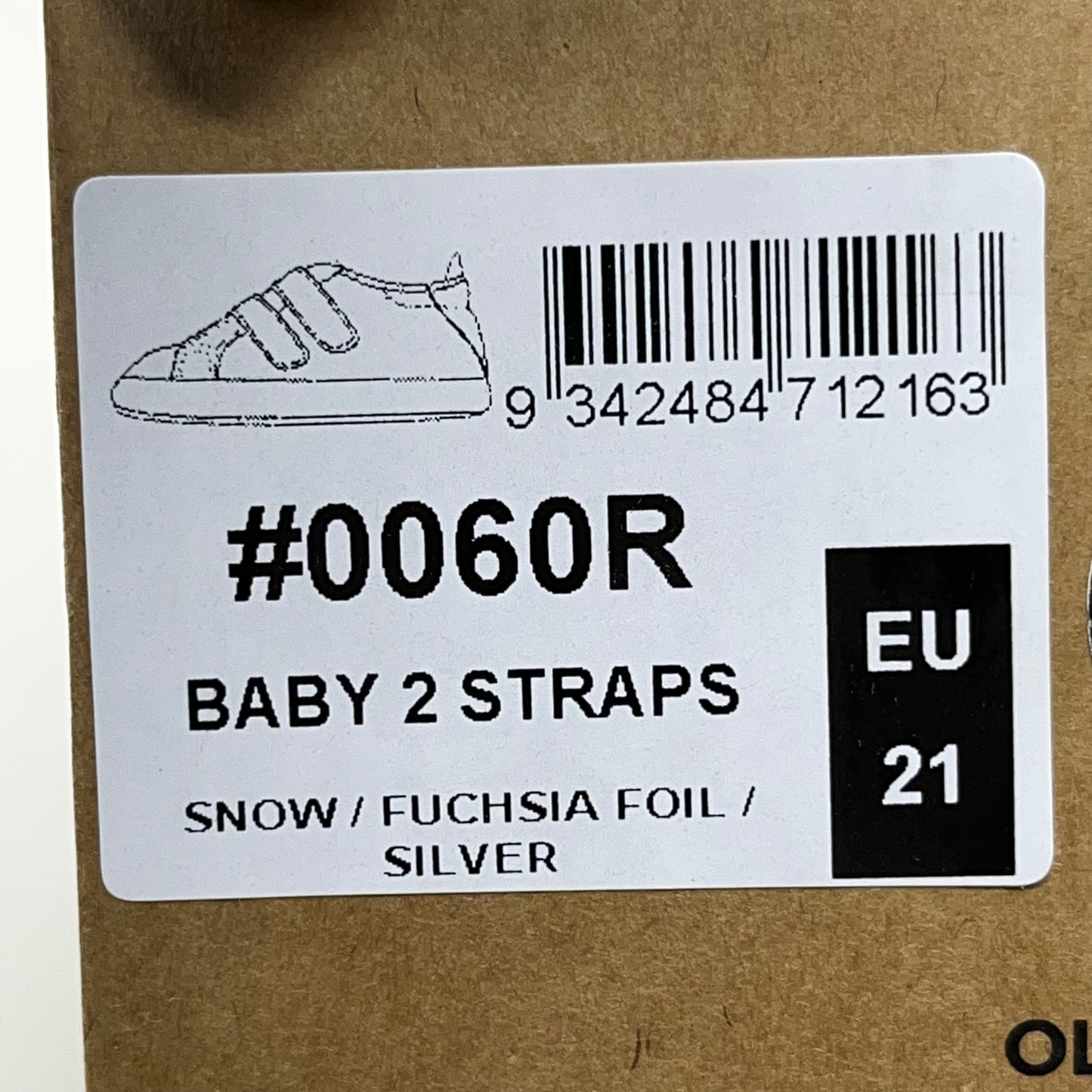 OLD SOLES Baby 2 Straps Leather Shoe Sz 5 EU 21 Snow/Fuchsia Foil/Silver #0060R