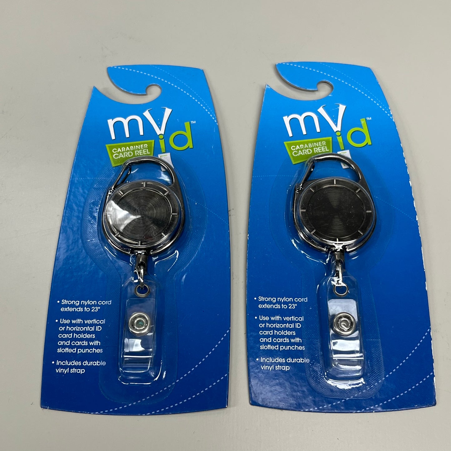 MYID 2-PACK! ID Carabiner Card Reel Badge Holder Extends to 23" Grey 038941 (New)