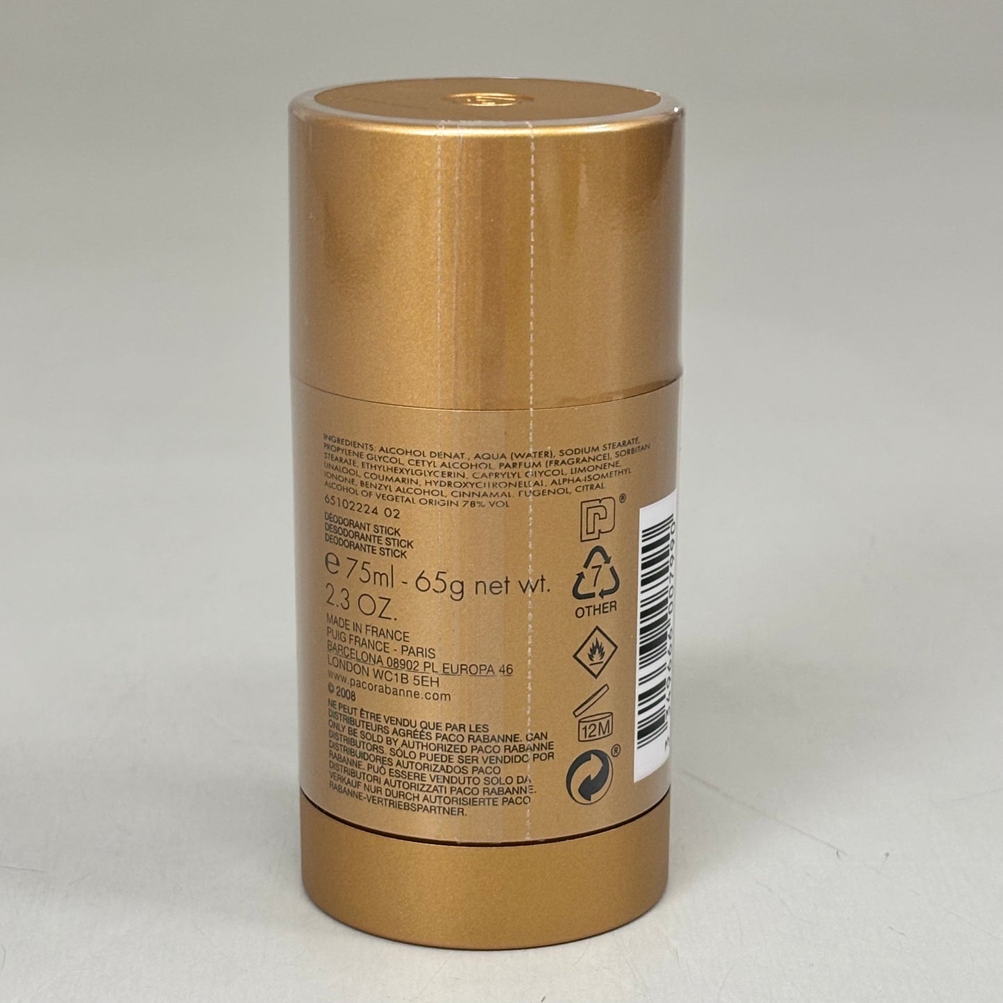 PACO ROBANNE 1 Million Deodorant Stick Lasting Fresh Intense Fragrance 75mL Gold