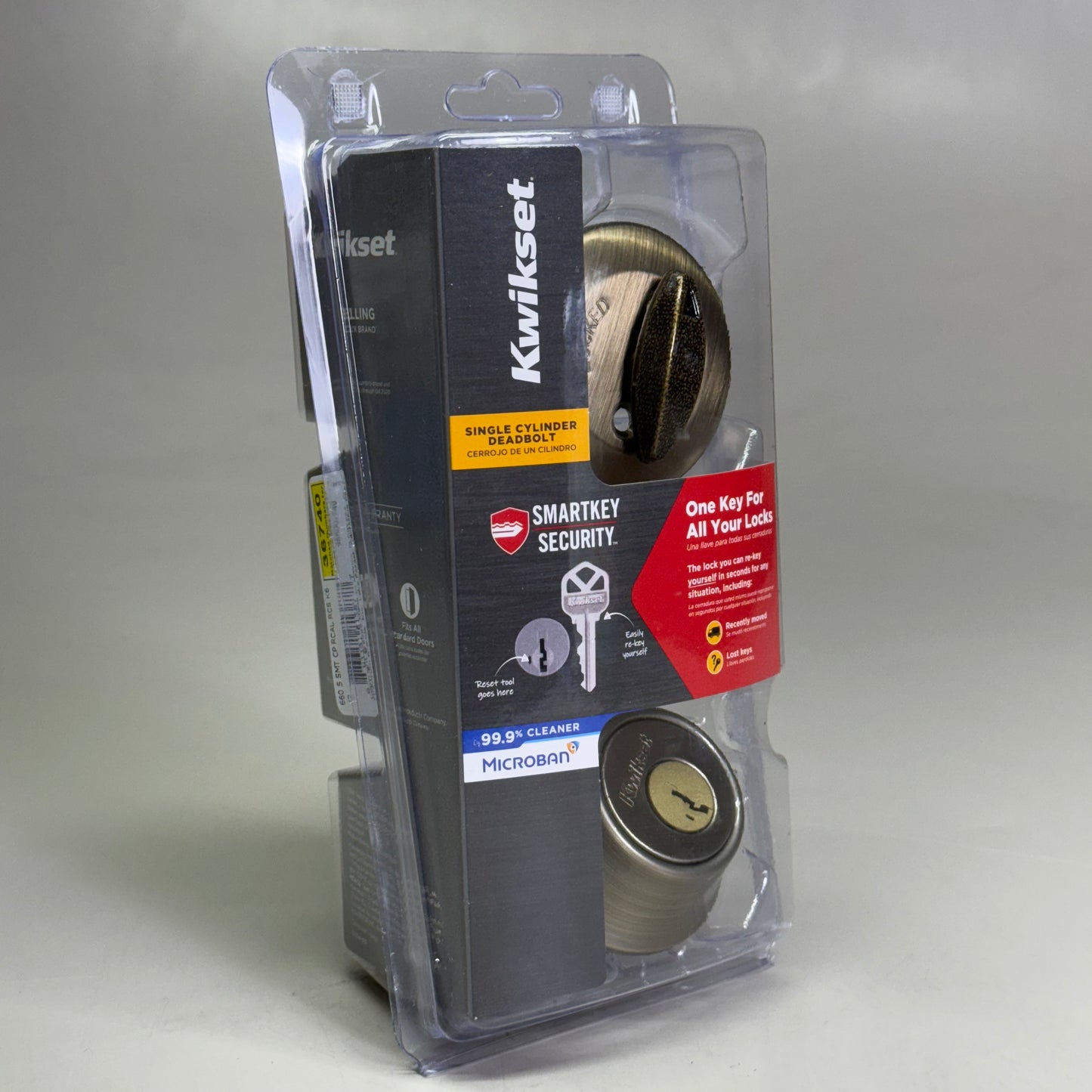 KWIKSET Deadbolt w/ Smartkey Keyed One Side Satin Brass Finish 92580-033