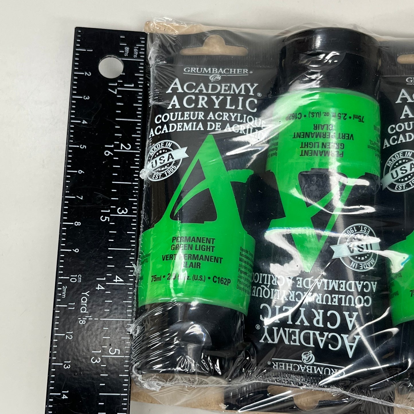 GRUMBACHER 3PK Academy Acrylic Permanent Green Light 2.5 fl oz/75 ml C162P (New)