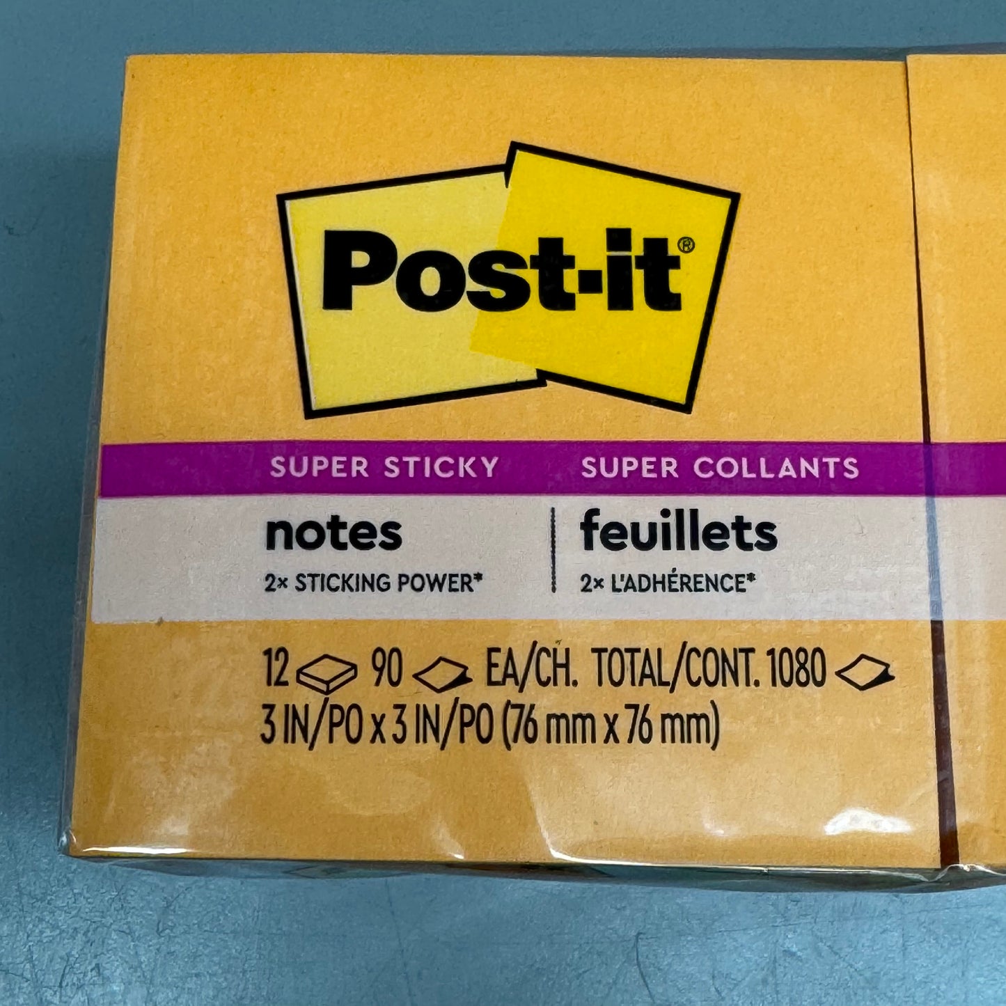 POST-IT (2 PACK of 12, 24 Total Pads) Super Sticky Post-it Notes 3" x 3" Rainbow
