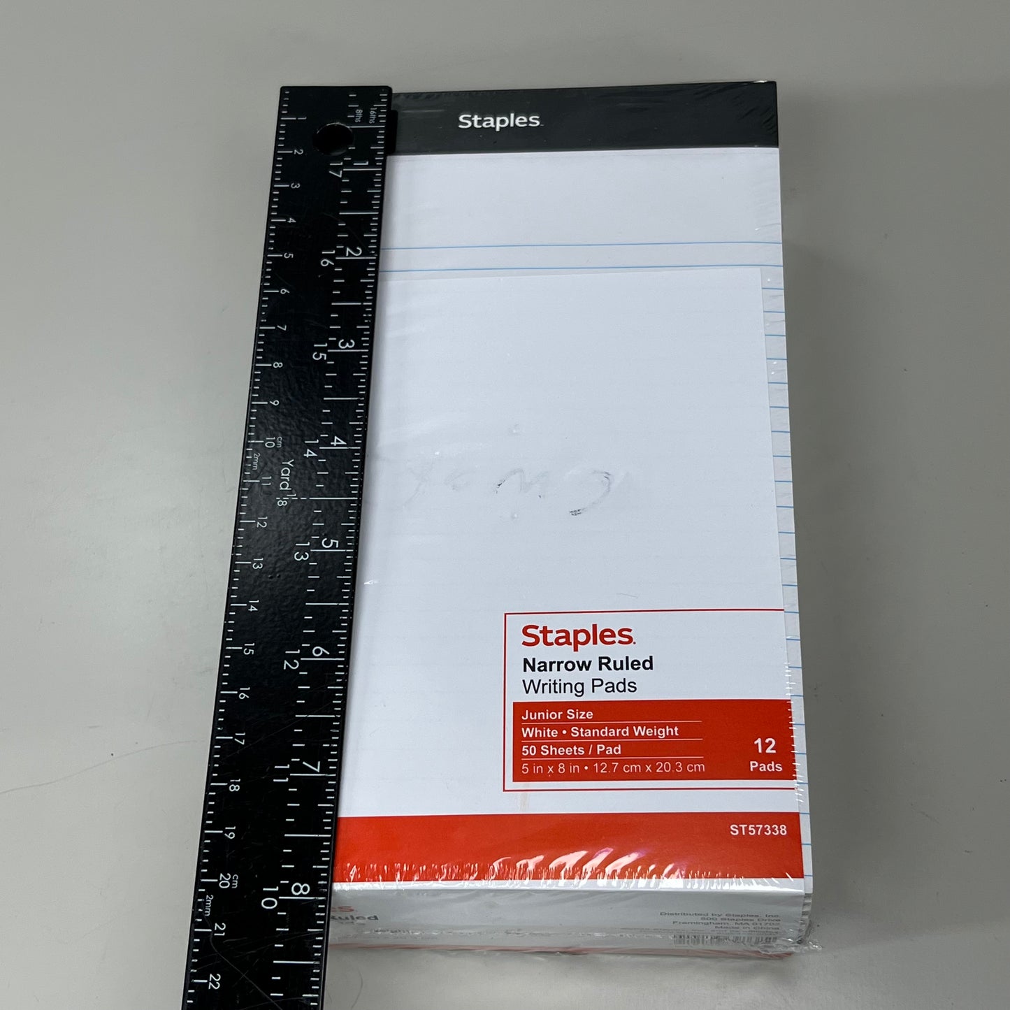 STAPLES 12-PACK! Narrow Ruled Writing Pads Junior Size White 5" x 8" 50 Sheets ST57338 (New)